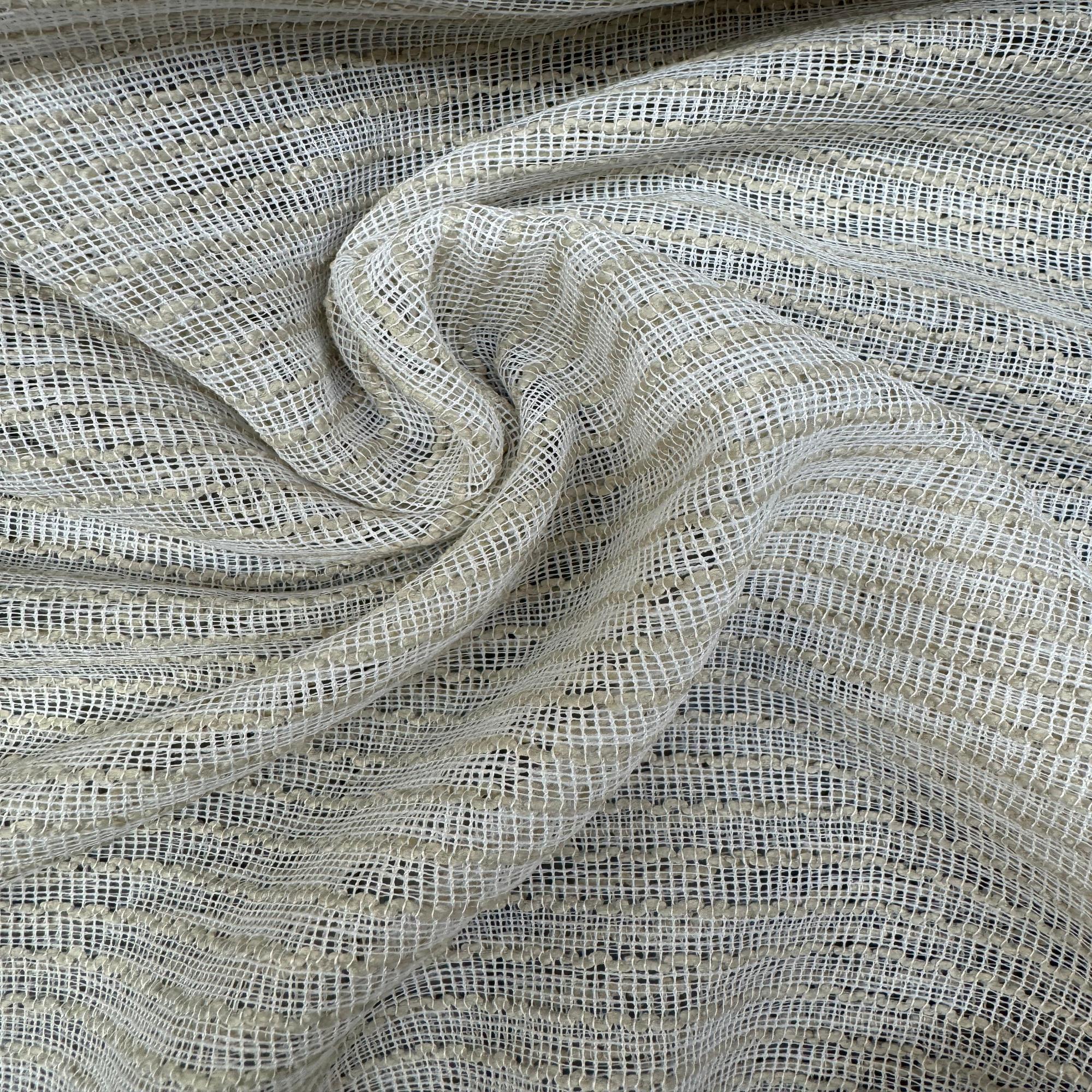 Ramona Fabric in color Natural is a Net-Like Sheer Strip Fabric pattern good for Drapery & Curtain Fabric