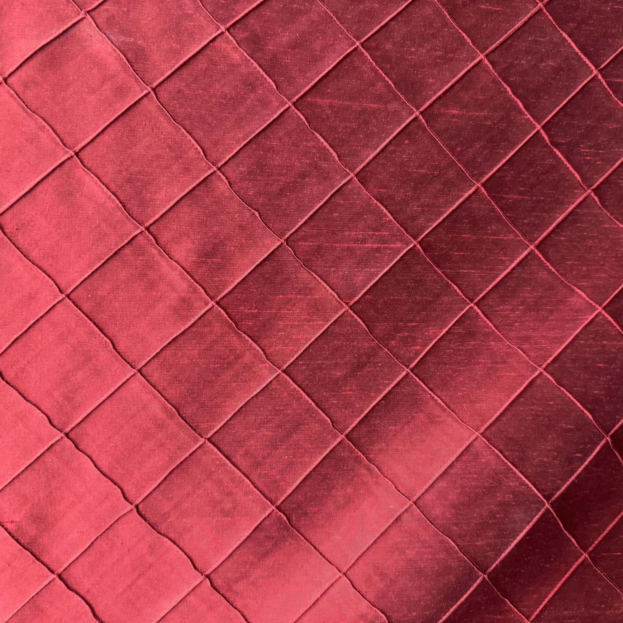 Sachi Fabric in color Red is a Solid Quilted Small Diamond Silk Fabric pattern good for Drapery & Curtain Fabric