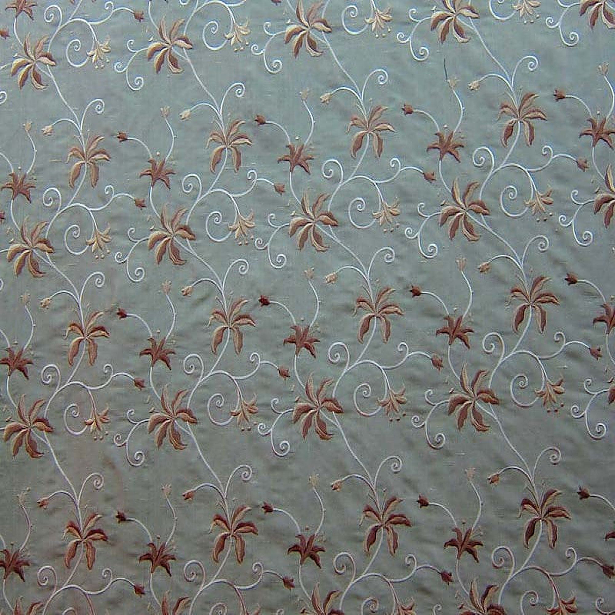 Sigrid Fabric in color Bamboo is a Floral Embroidered Silk Fabric pattern good for Drapery & Curtain Fabric