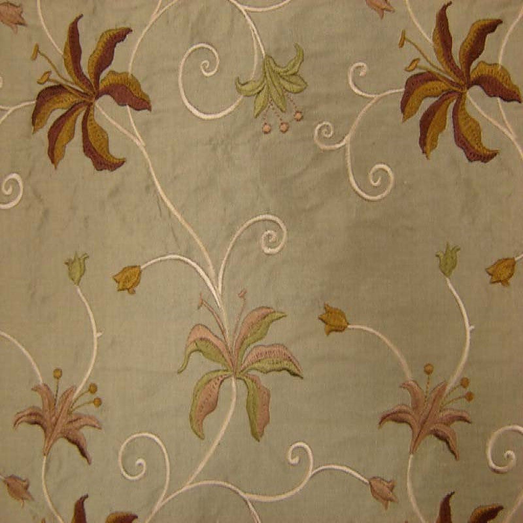 Sigrid Fabric in color Bronze is a Floral Embroidered Silk Fabric pattern good for Drapery & Curtain Fabric