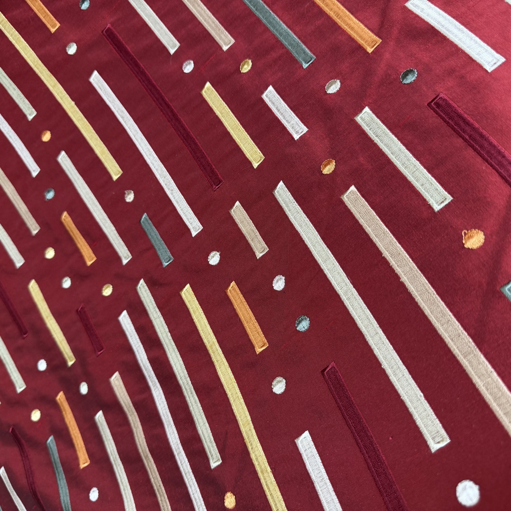 Stratus Fabric in color Chili is a Multi-Colored Stripe Silk Fabric that is good for Drapery & Curtain Fabric