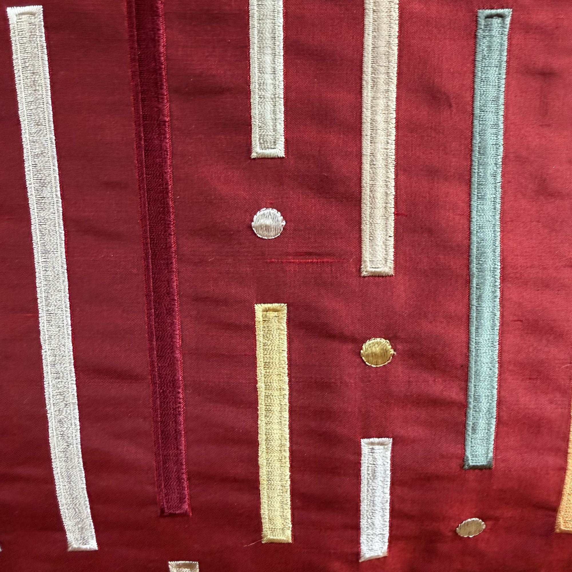Stratus Fabric in color Chili is a Multi-Colored Stripe Silk Fabric that is good for Drapery & Curtain Fabric