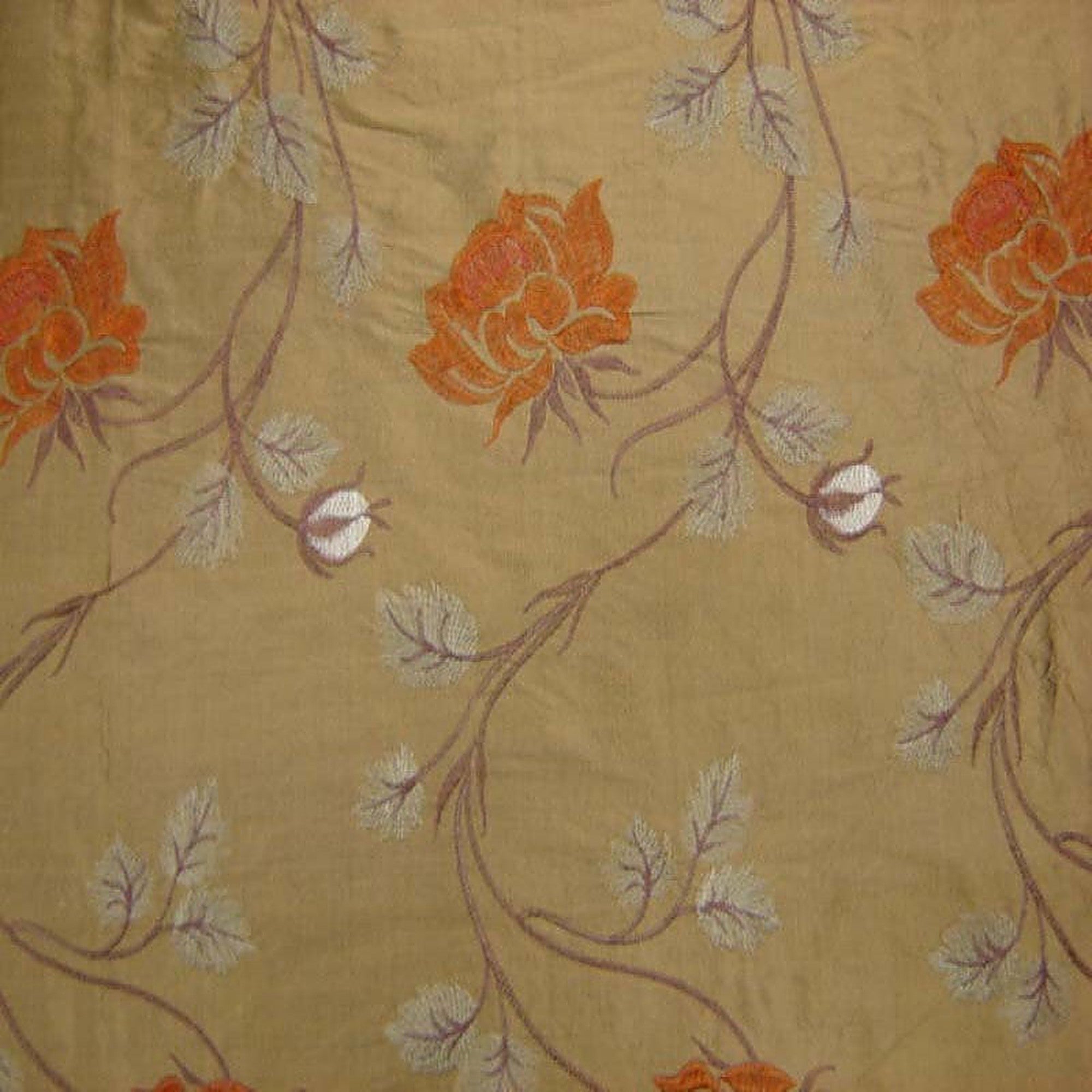 Tamil Fabric in color Bronze is a Floral Embroidered Silk Fabric pattern good for Drapery & Curtain Fabric