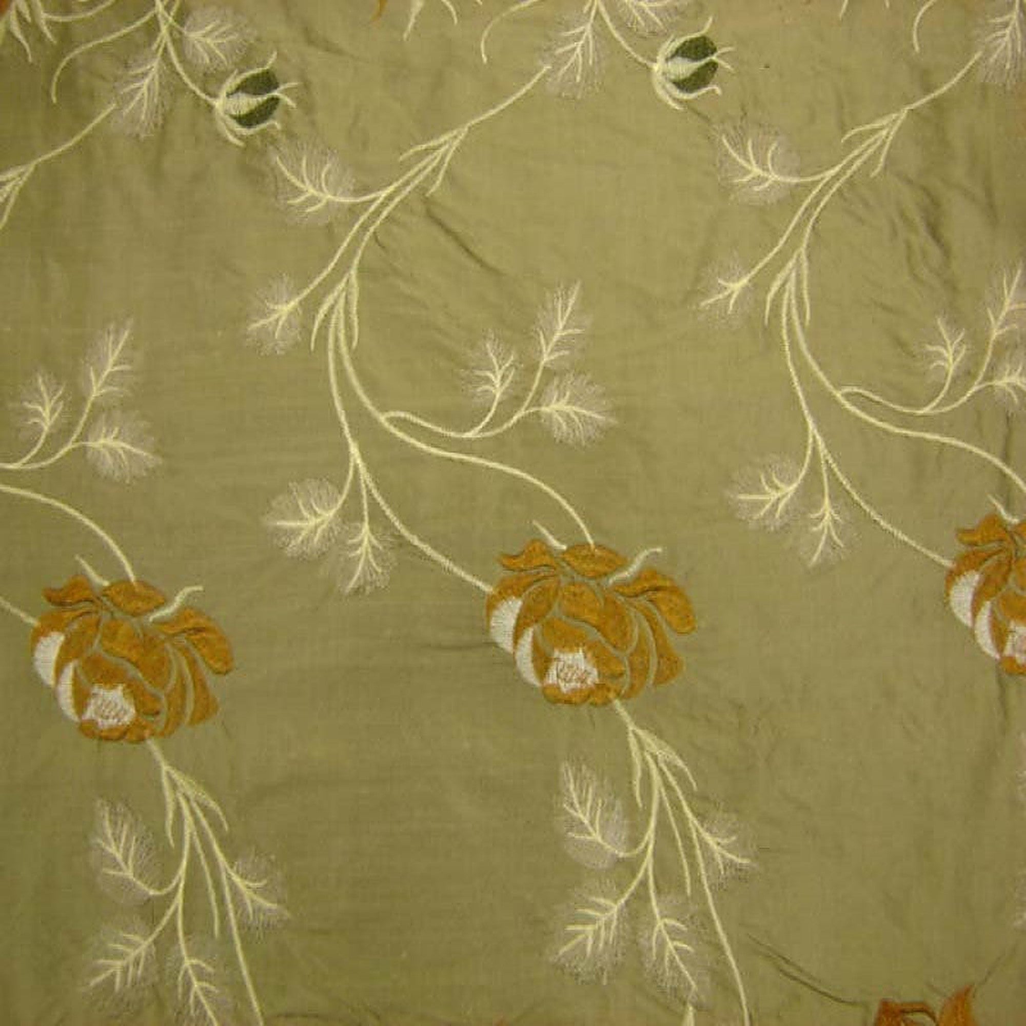 Tamil Fabric in color Khaki is a Floral Embroidered Silk Fabric pattern good for Drapery & Curtain Fabric