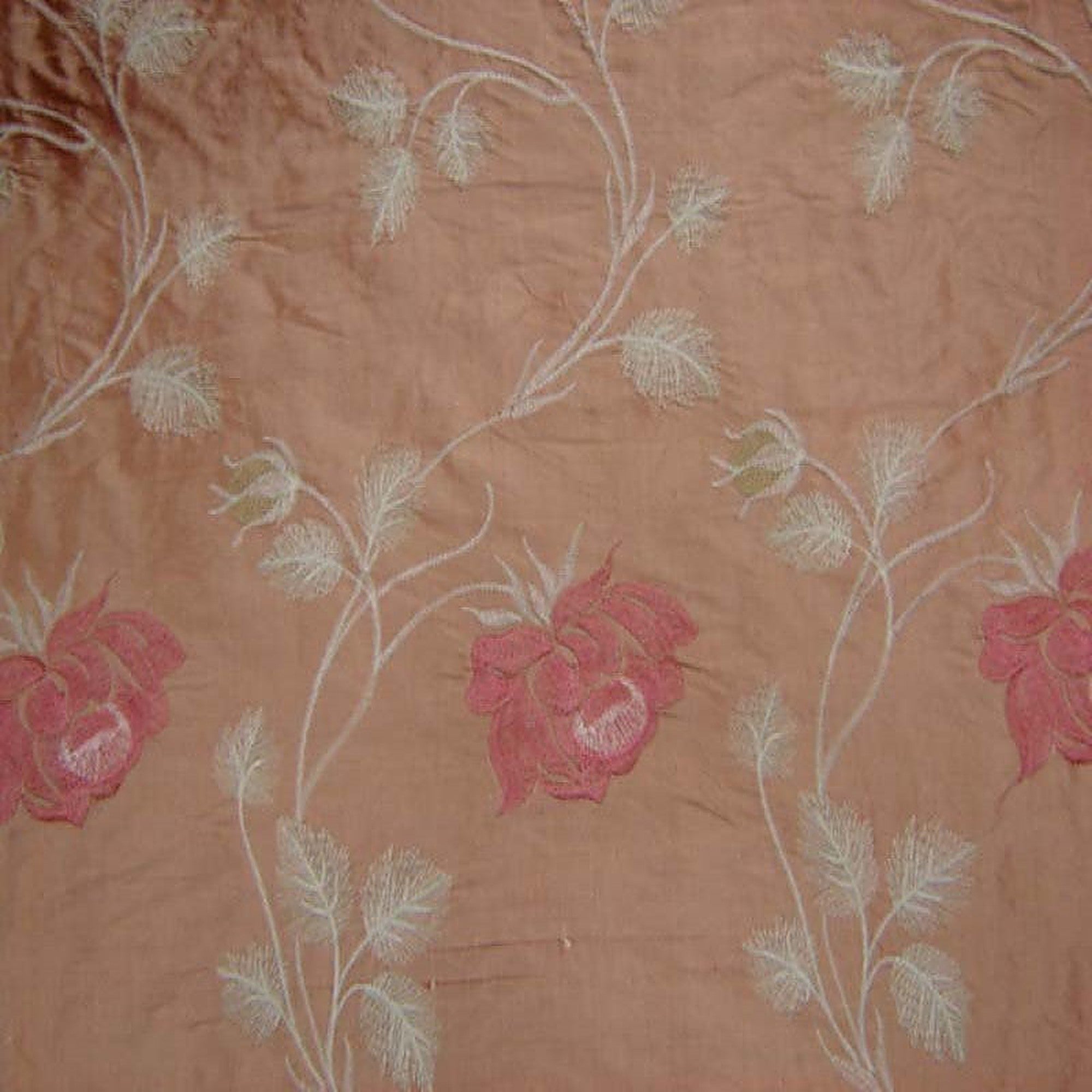 Tamil Fabric in color Rose is a Floral Embroidered Silk Fabric pattern good for Drapery & Curtain Fabric