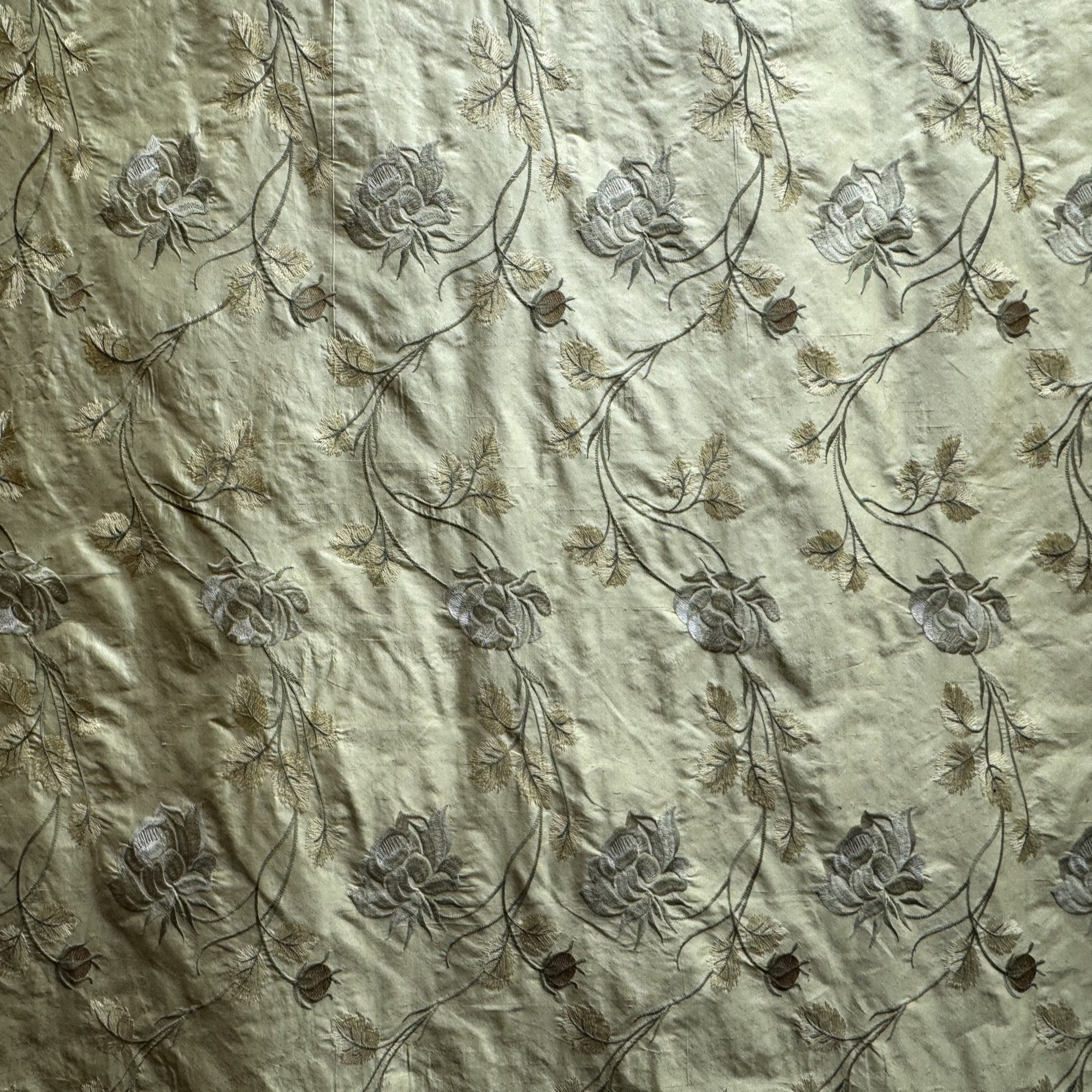 Tamil Fabric | Floral Embroidered Silk Fabric | Drapery & Curtain Fabric