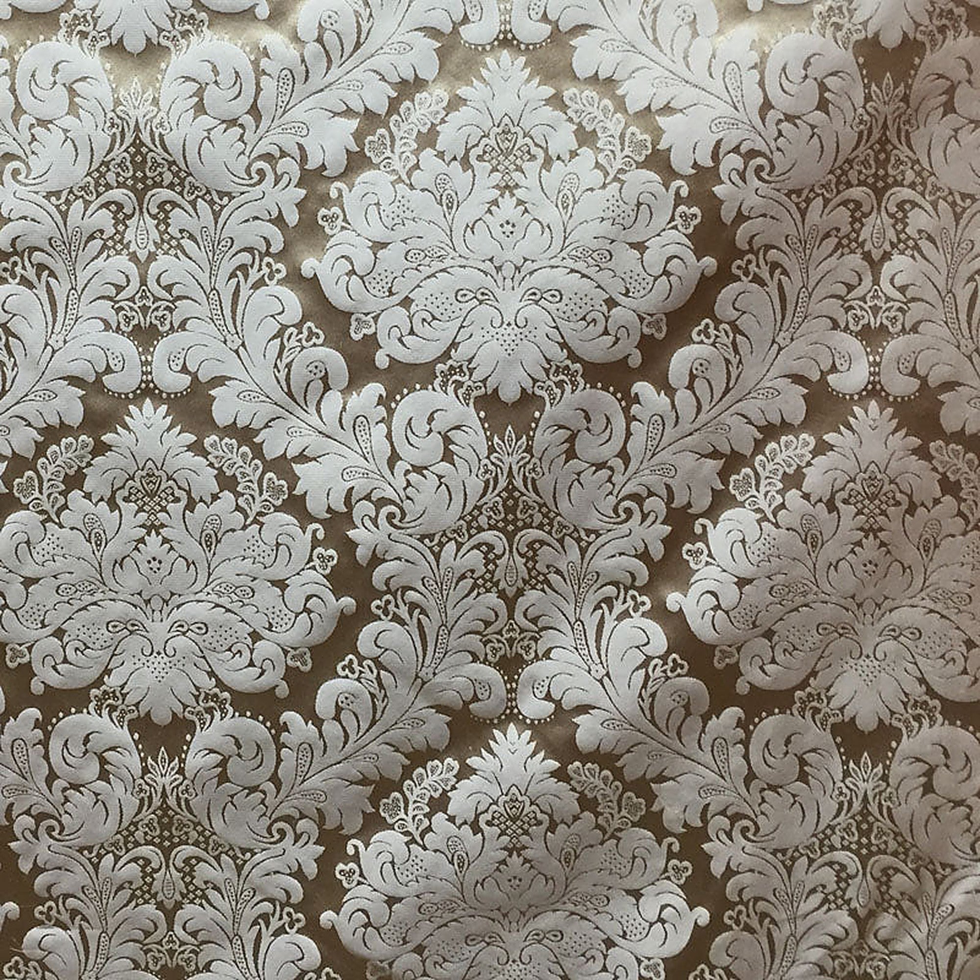 Versus Fabric in color Jute is a Floral Damask Silk Fabric pattern good for Drapery & Curtain Fabric