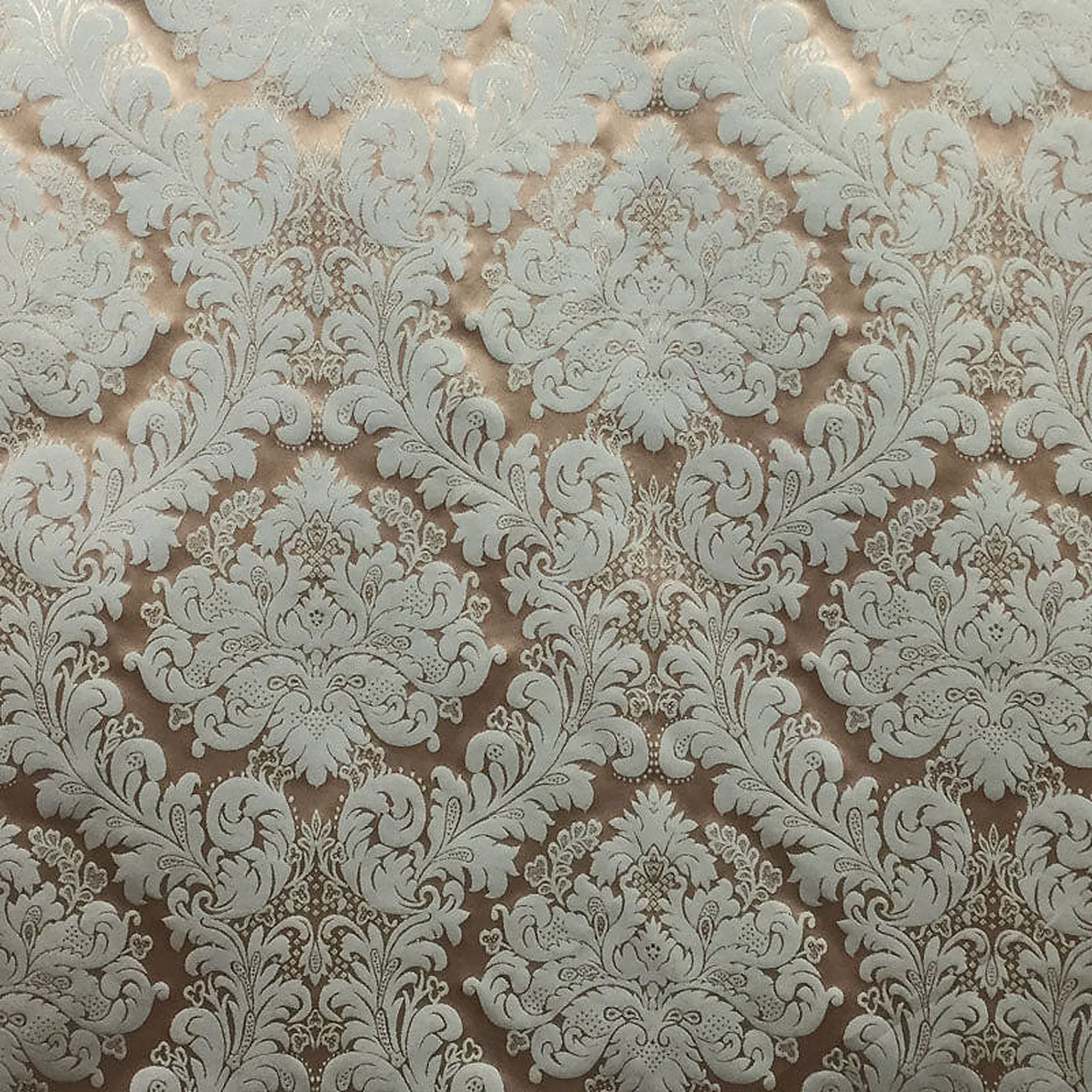 Versus Fabric in color Putty is a Floral Damask Silk Fabric pattern good for Drapery & Curtain Fabric