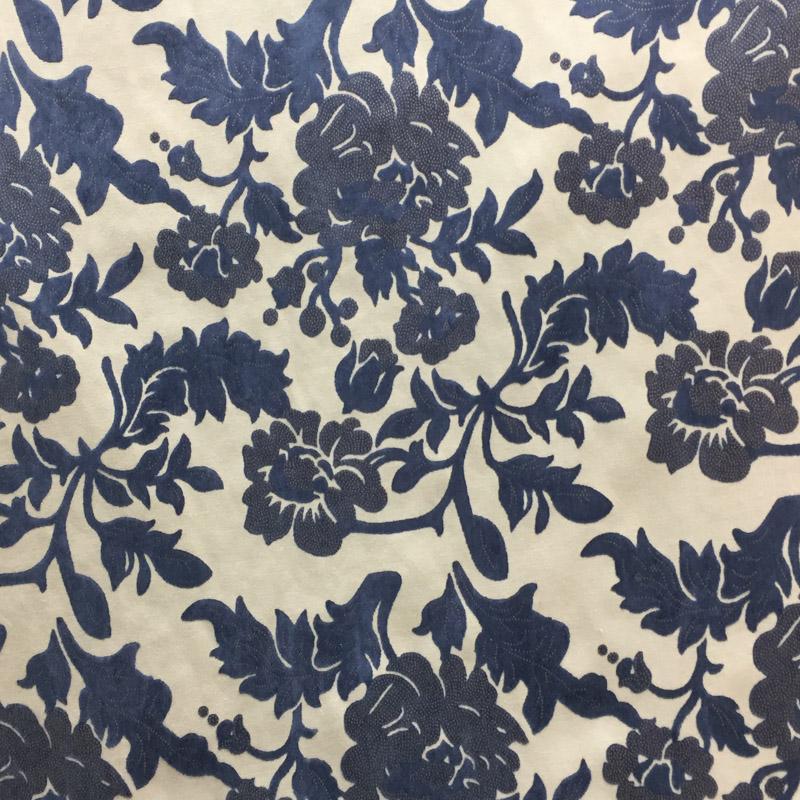 Aria Fabric in color Blue is a Floral Chenille Fabric pattern good for  Drapery & Curtain Fabric and Upholstery