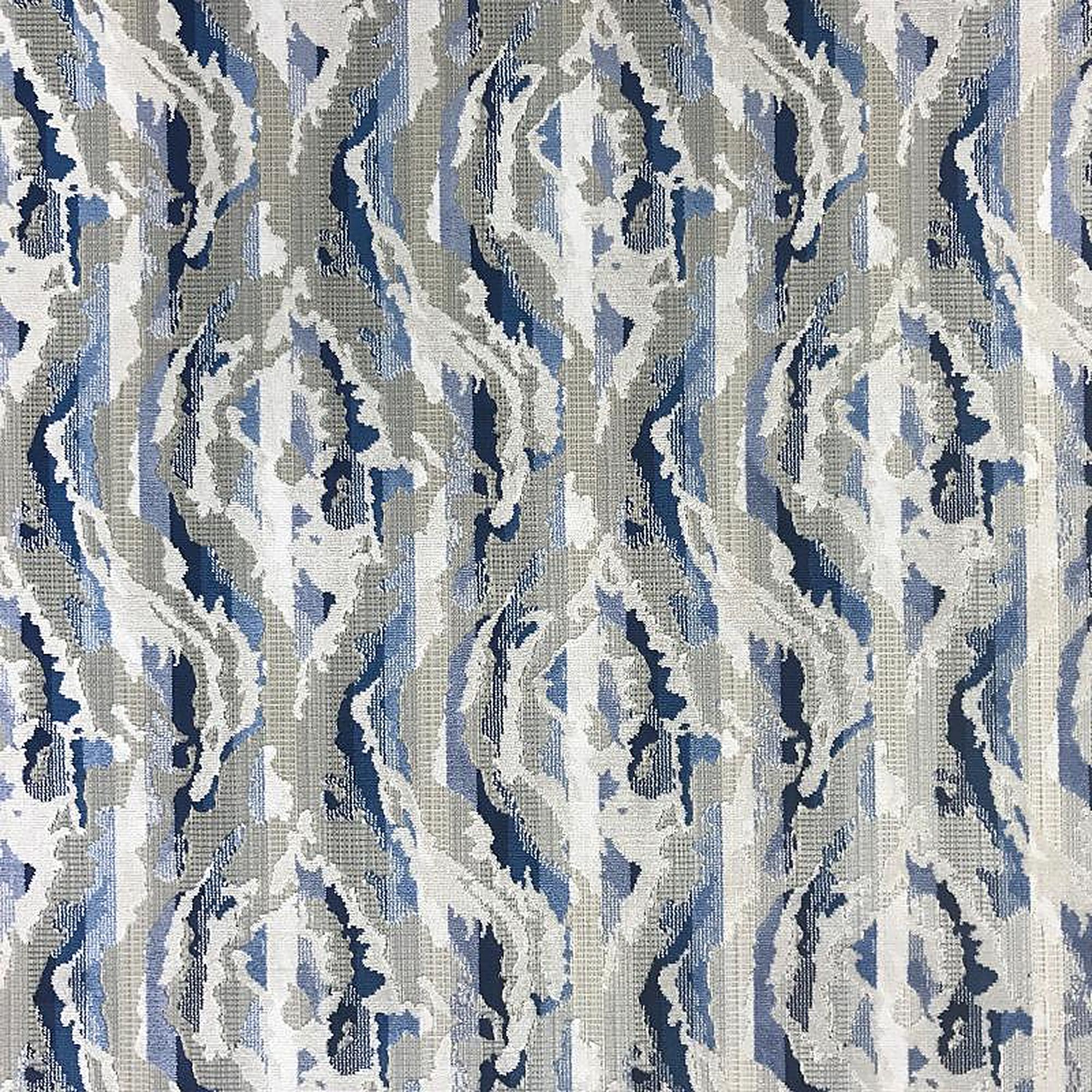 Atlas Fabric in color Navy is a Abstract Wave Multicolor Velvet Fabric pattern good for Drapery & Curtain Fabric and Upholstery Fabric
