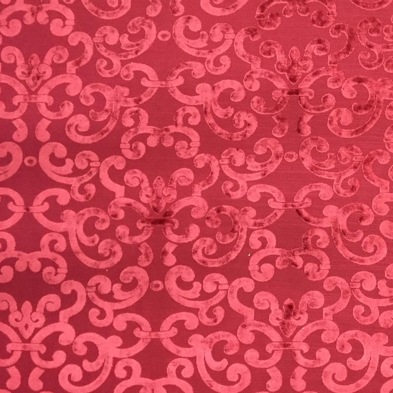 Brianna Fabric in color Cranberry is a Floral Velvet Fabric pattern good for Drapery & Curtain Fabric and Upholstery Fabric