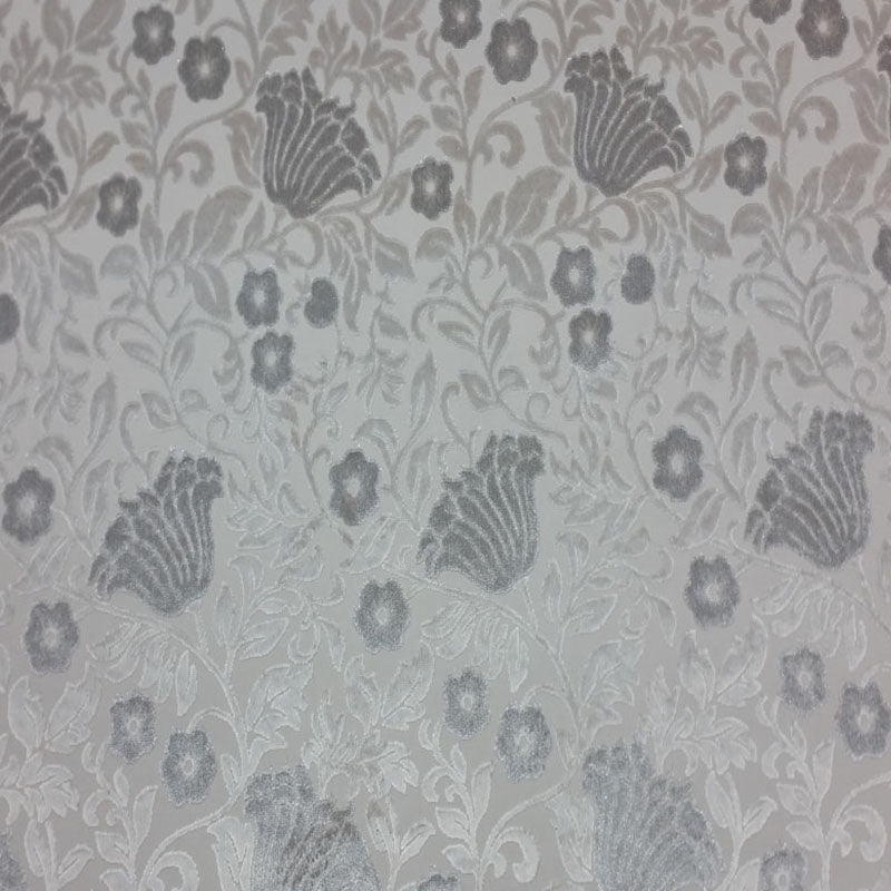Bright Fabric in color White is a Metallic Floral Velvet Fabric pattern good for Drapery & Curtain Fabric and Upholstery Fabric