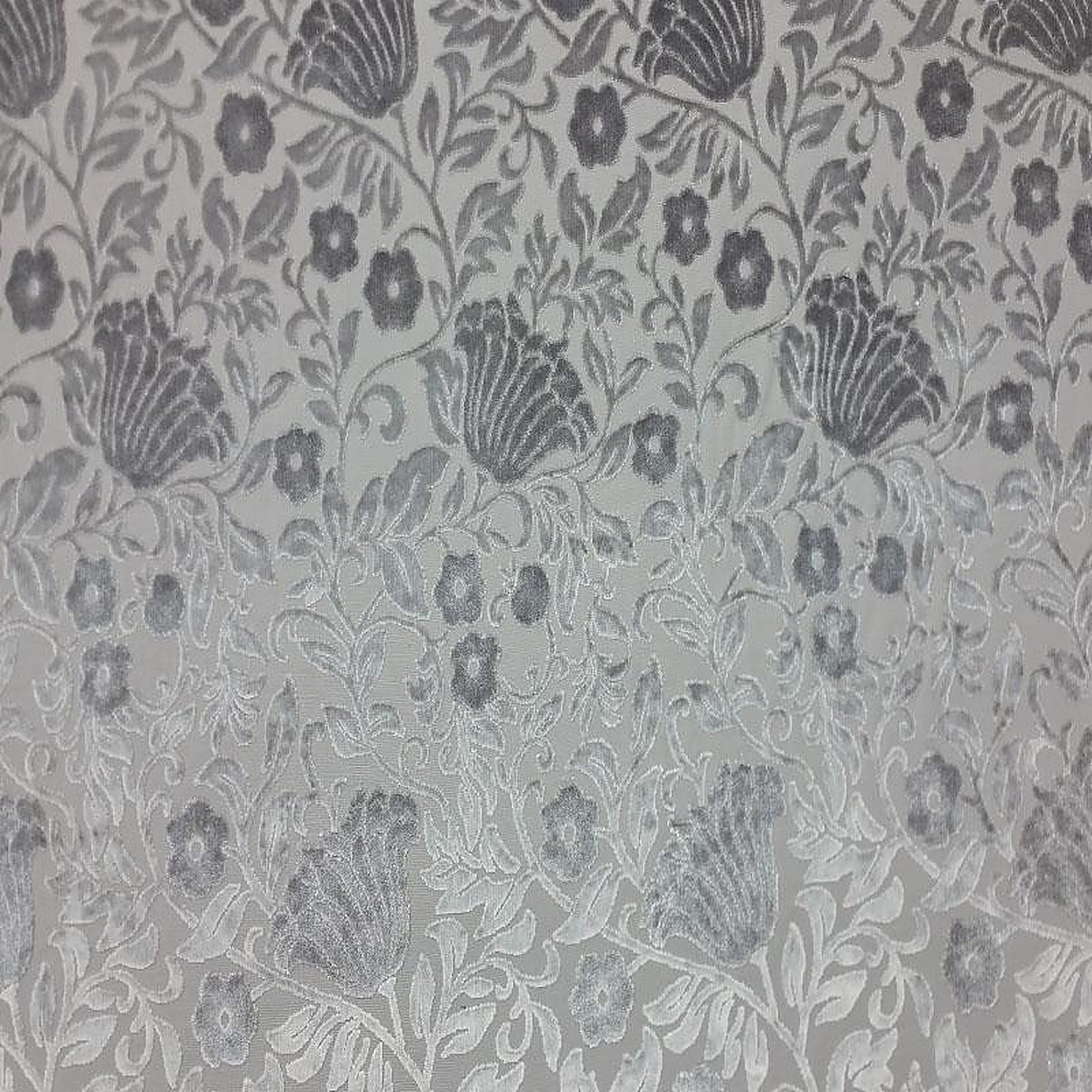 Bright Fabric in color Silver is a Metallic Floral Velvet Fabric pattern good for Drapery & Curtain Fabric and Upholstery Fabric