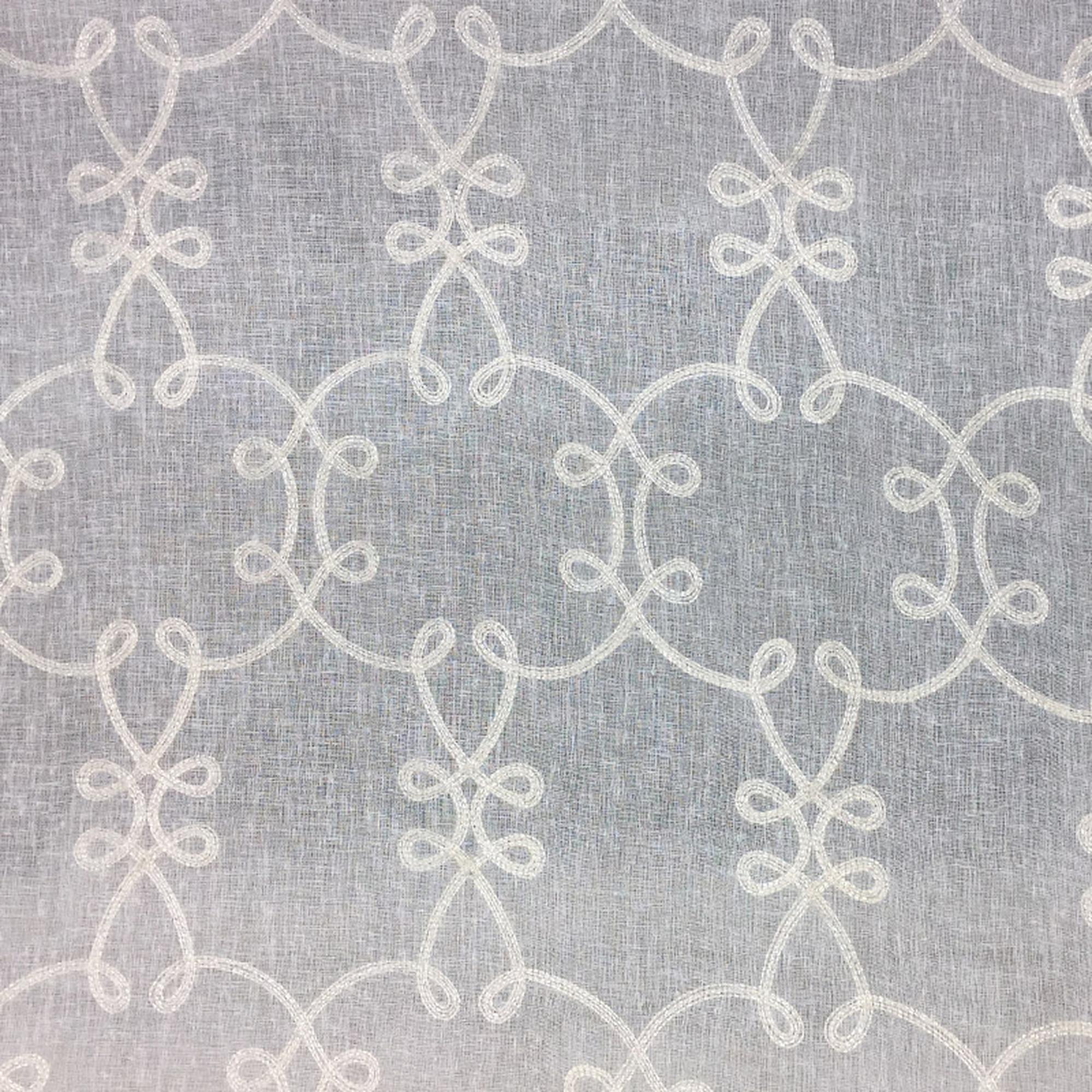 Casper fabric in color Silver showcasing fabric embroidered sheer drapery & curtain fabric.
