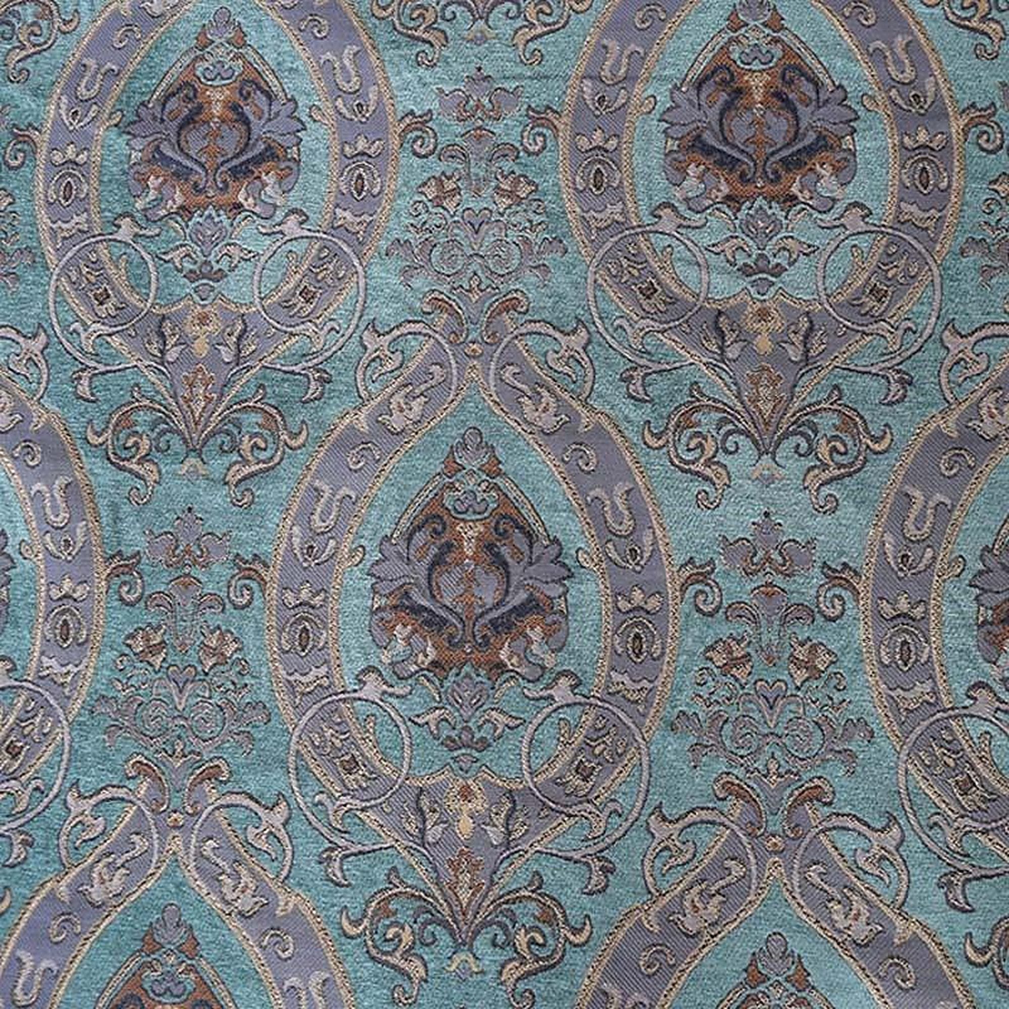 Ceasar Fabric in color Turquoise is a Floral Damask Chenille Fabric that is good for Drapery & Curtain Fabric and Upholstery Fabric