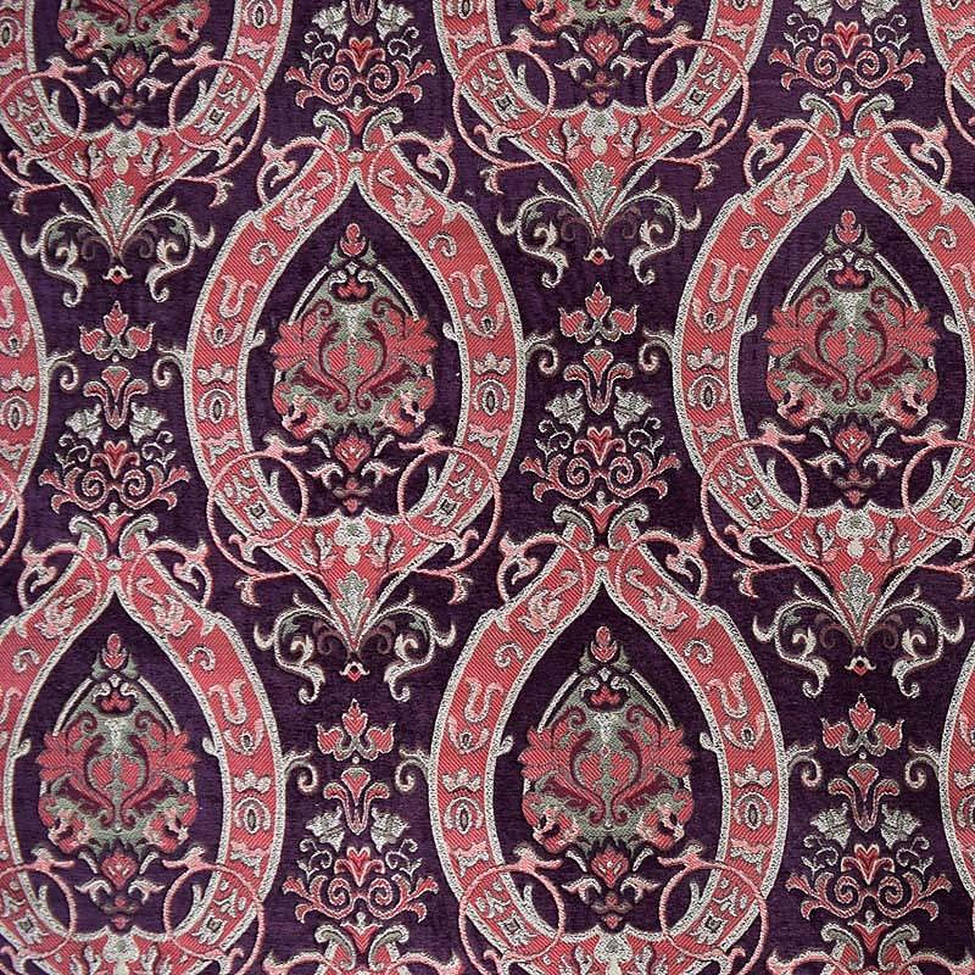 Ceasar Fabric in color Burgundy is a Floral Damask Chenille Fabric that is good for Drapery & Curtain Fabric and Upholstery Fabric