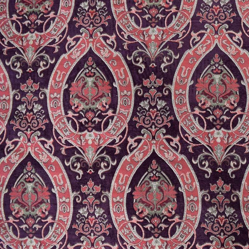 Ceasar Fabric in color Burgundy is a Floral Damask Chenille Fabric pattern good for Drapery & Curtain Fabric and Upholstery Fabric