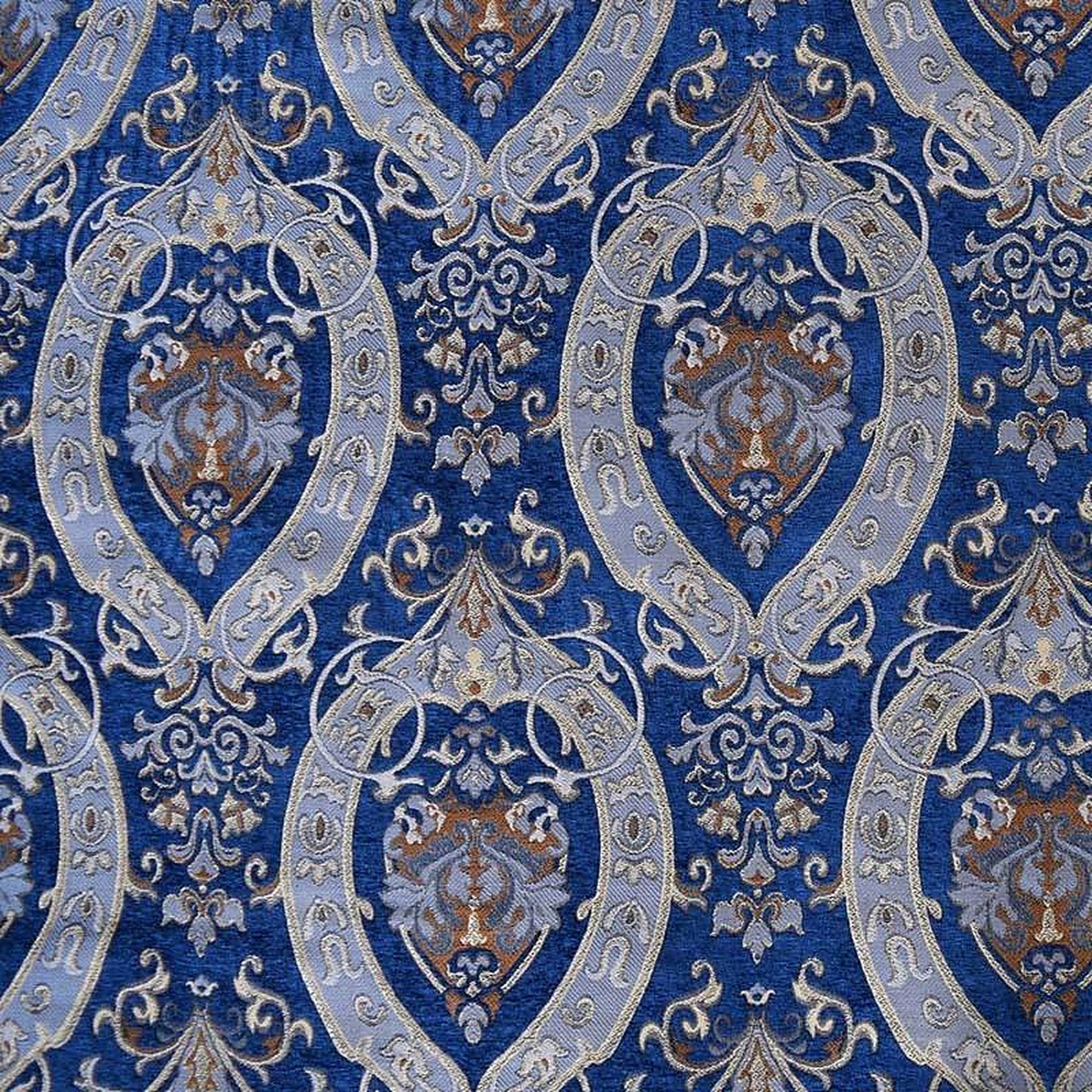Ceasar Fabric in color Navy is a Floral Damask Chenille Fabric that is good for Drapery & Curtain Fabric and Upholstery Fabric