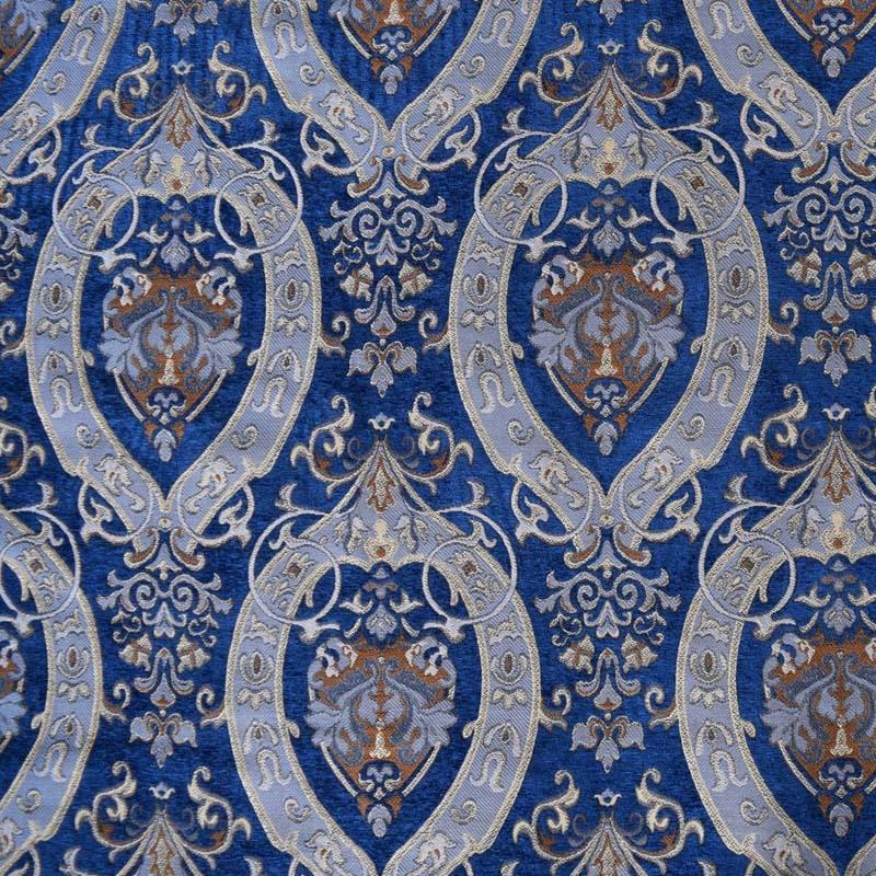 Ceasar Fabric in color Navy is a Floral Damask Chenille Fabric pattern good for Drapery & Curtain Fabric and Upholstery Fabric