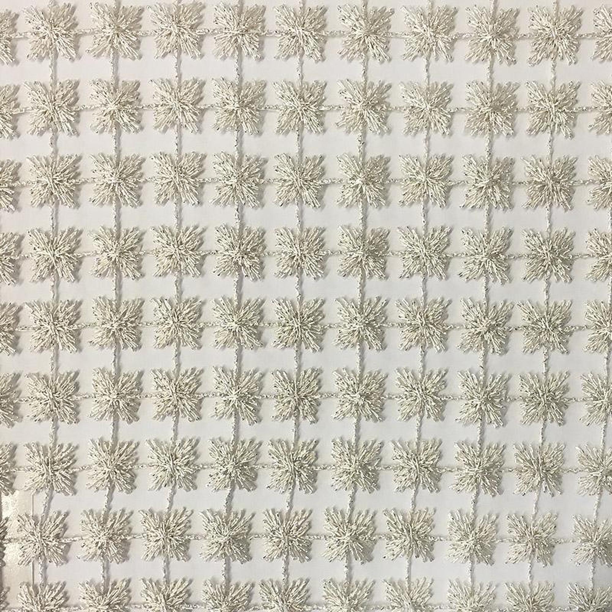 Clover fabric in color Ivory showcasing fabric floral metallic sheer drapery & curtain fabric.