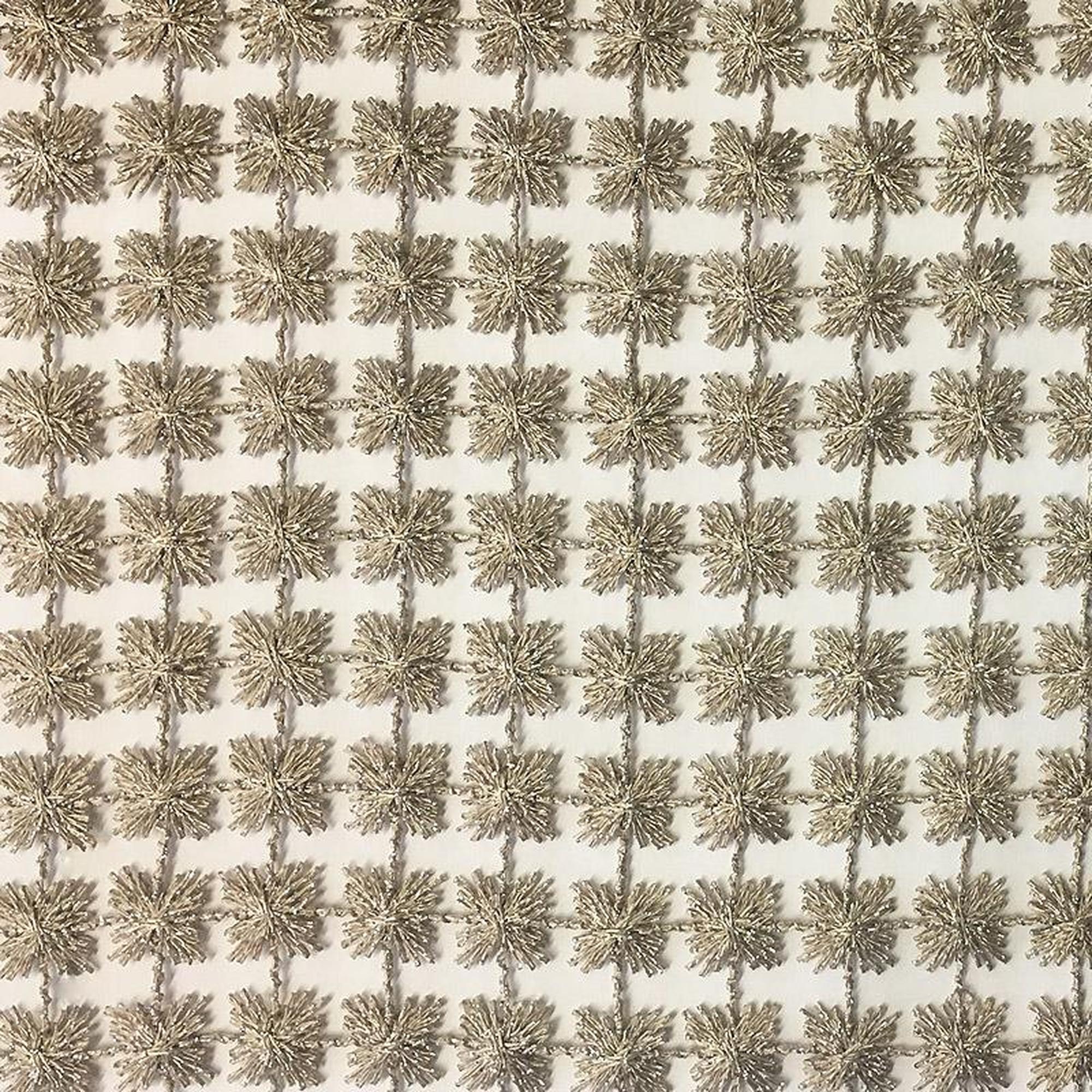 Clover fabric in color Taupe showcasing fabric floral metallic sheer drapery & curtain fabric.