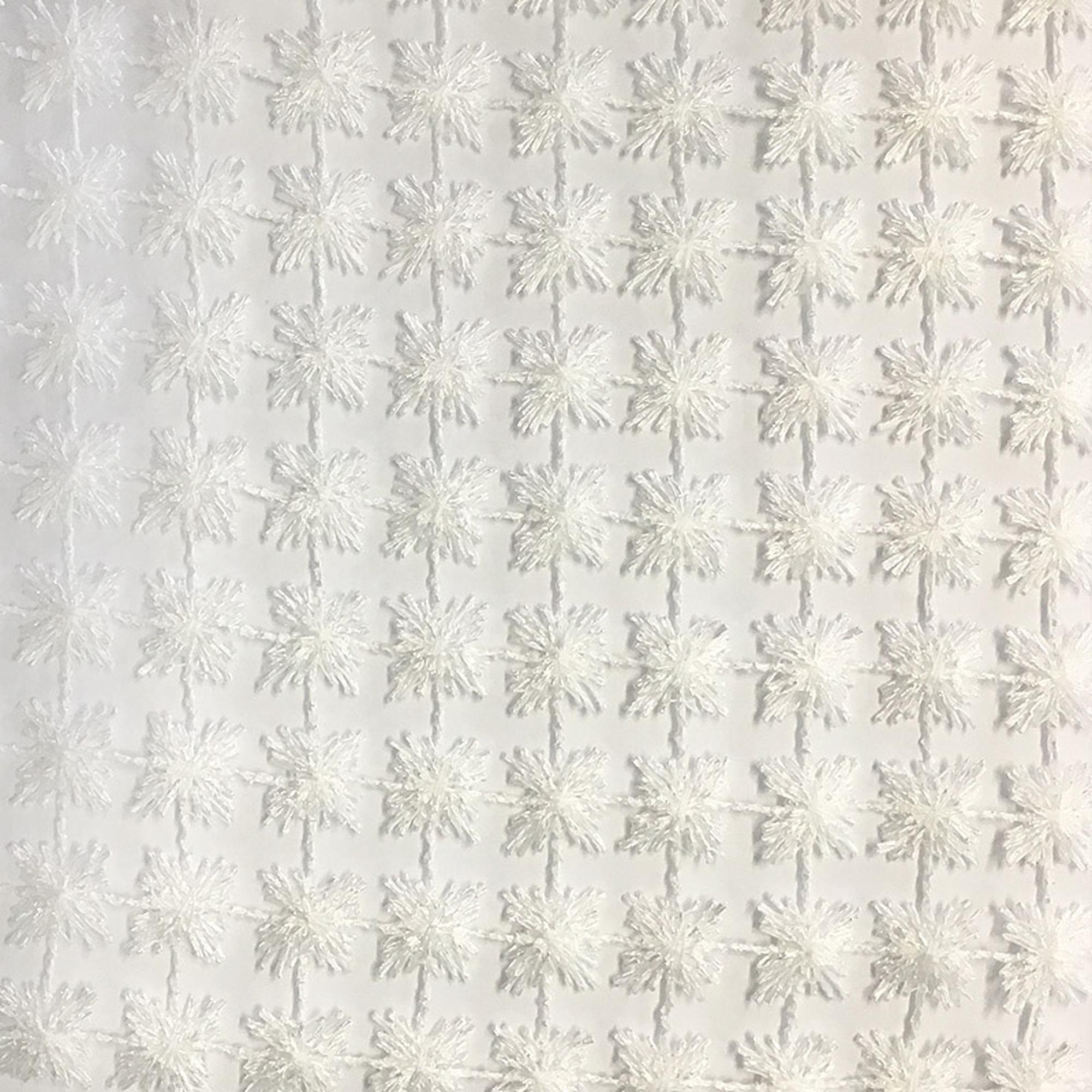 Clover fabric in color White showcasing fabric floral metallic sheer drapery & curtain fabric.