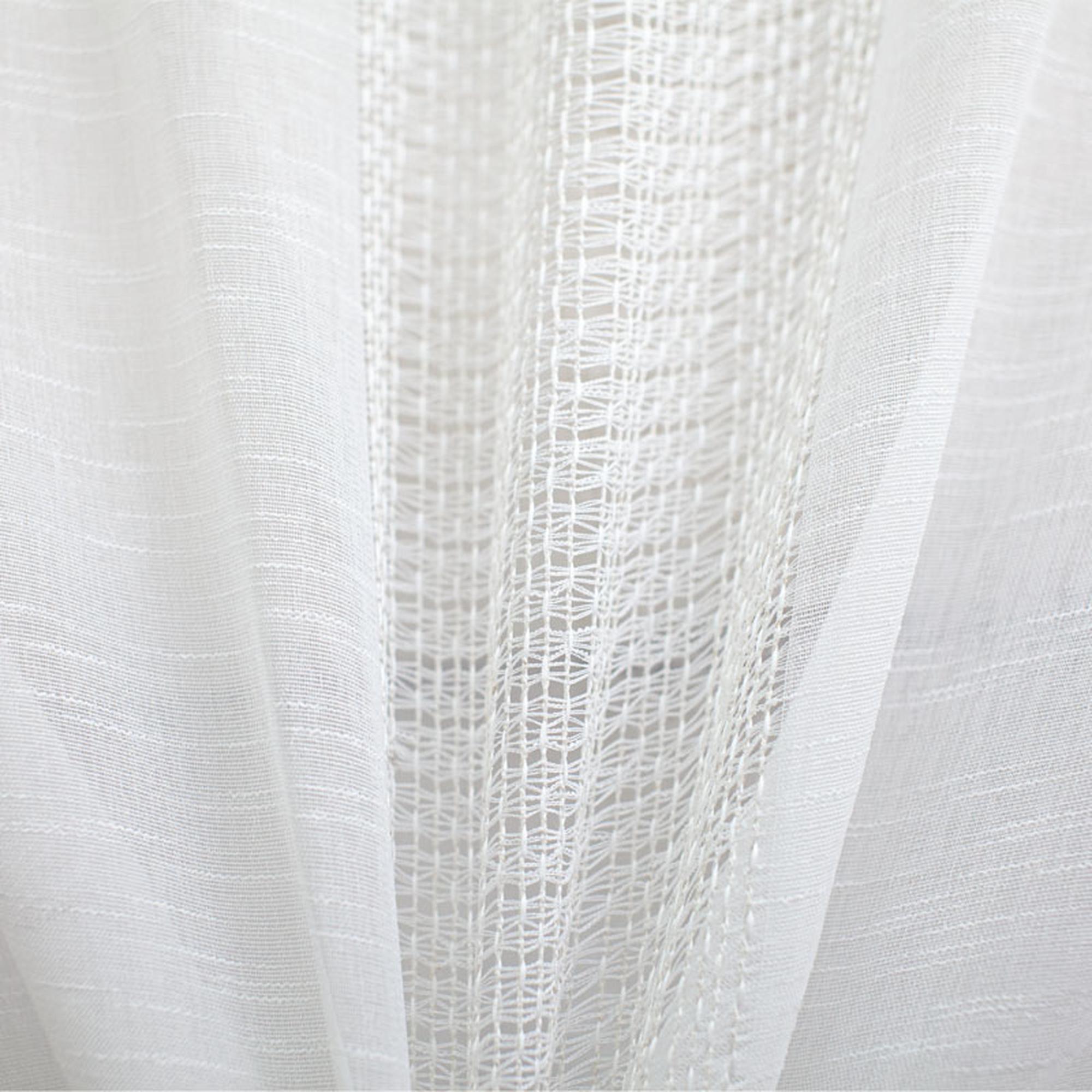 Deluca Fabric in color White is a Knit Striped Sheer Fabric that is good for Drapery & Curtain Fabric