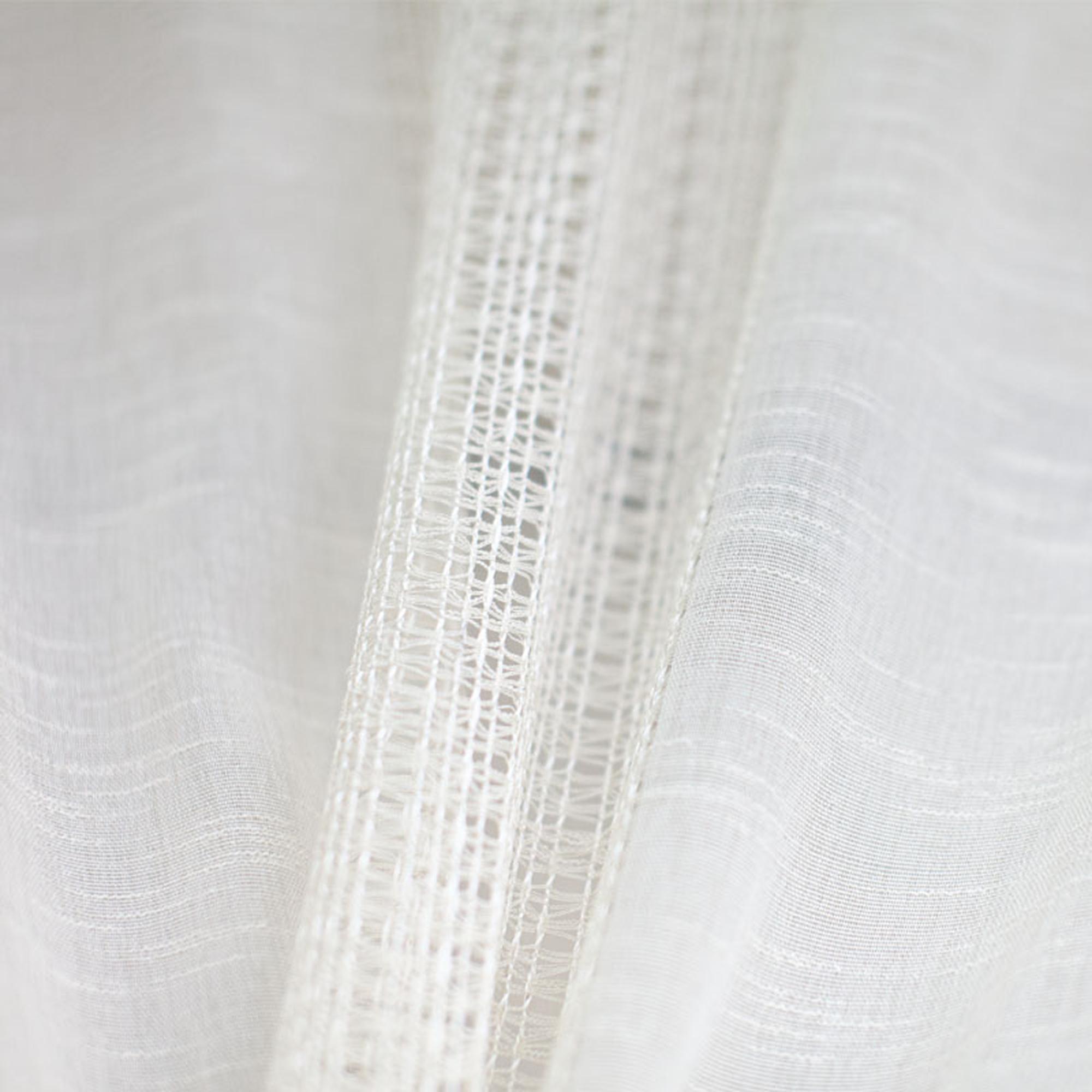 Deluca Fabric in color Beige is a Knit Striped Sheer Fabric that is good for Drapery & Curtain Fabric