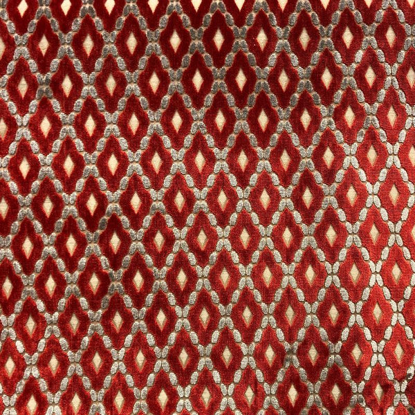 4” x 5 Yard Red & Gold Diamond Pattern with Sequins Velour Velvet