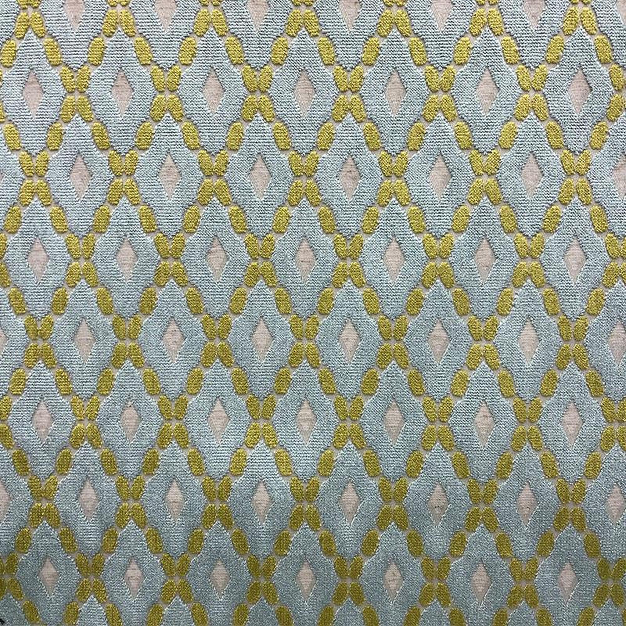 Diego fabric in color Spa showcasing fabric diamond shaped cut velvet upholstery fabric.