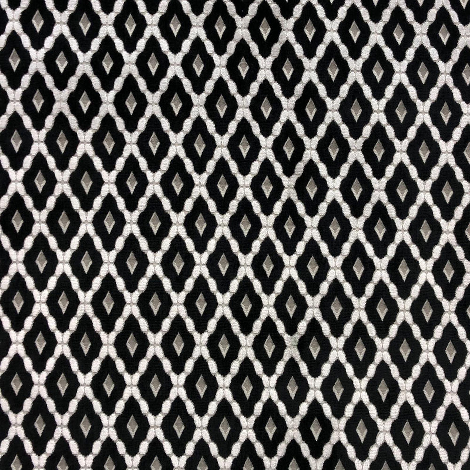 Diego fabric in color Black showcasing fabric diamond shaped cut velvet upholstery fabric.