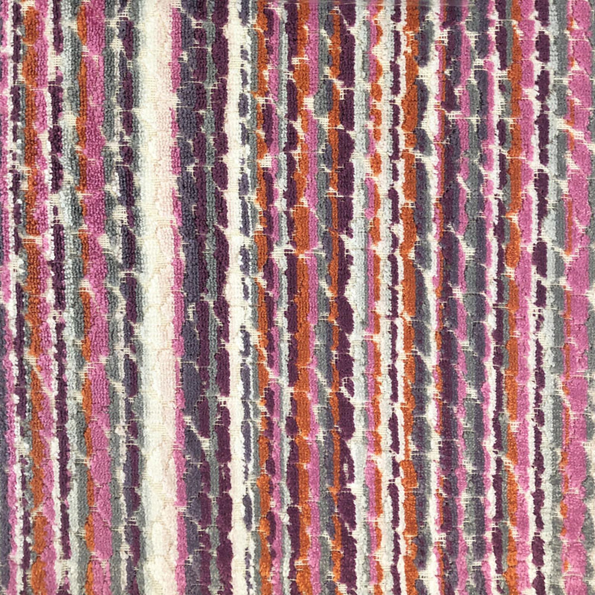Dion fabric in color Orchid showcasing fabric striped multicolored cut velvet upholstery fabric.