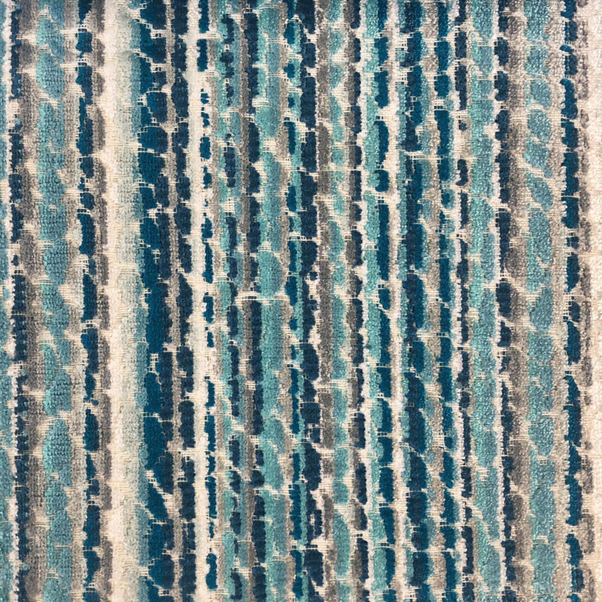 Dion fabric in color Tangerine showcasing fabric striped multicolored cut velvet upholstery fabric.