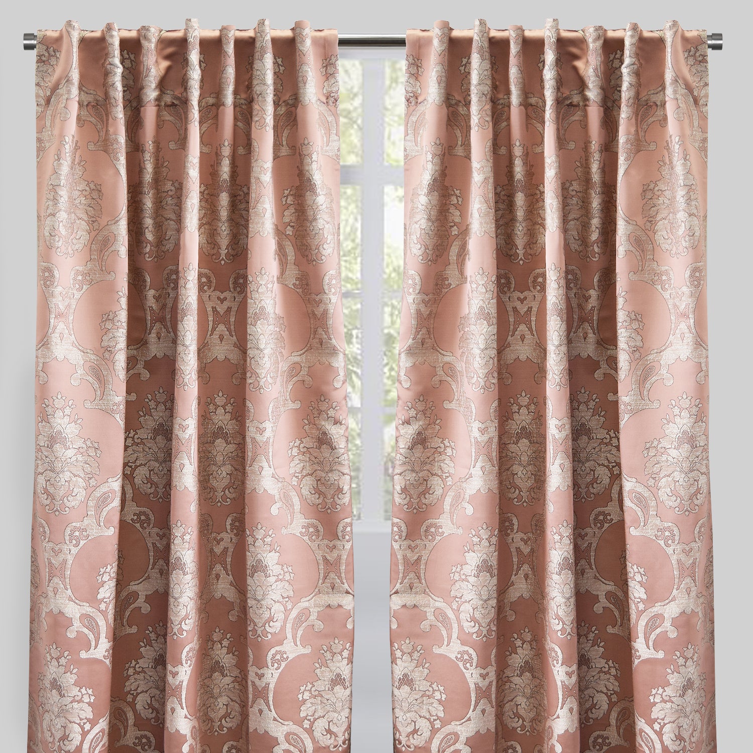 Katherine Set of 2 Jacquard Curtain Panels | Size 54X96 | Color Blush