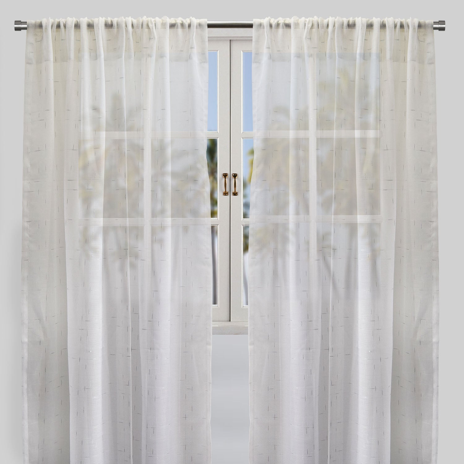 Larson Curtain Panels | Linen Look Sheer with Metallic Accent