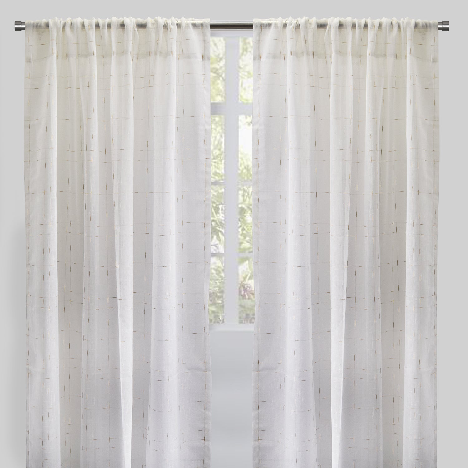 Larson Curtain Panels | Linen Look Sheer with Metallic Accent