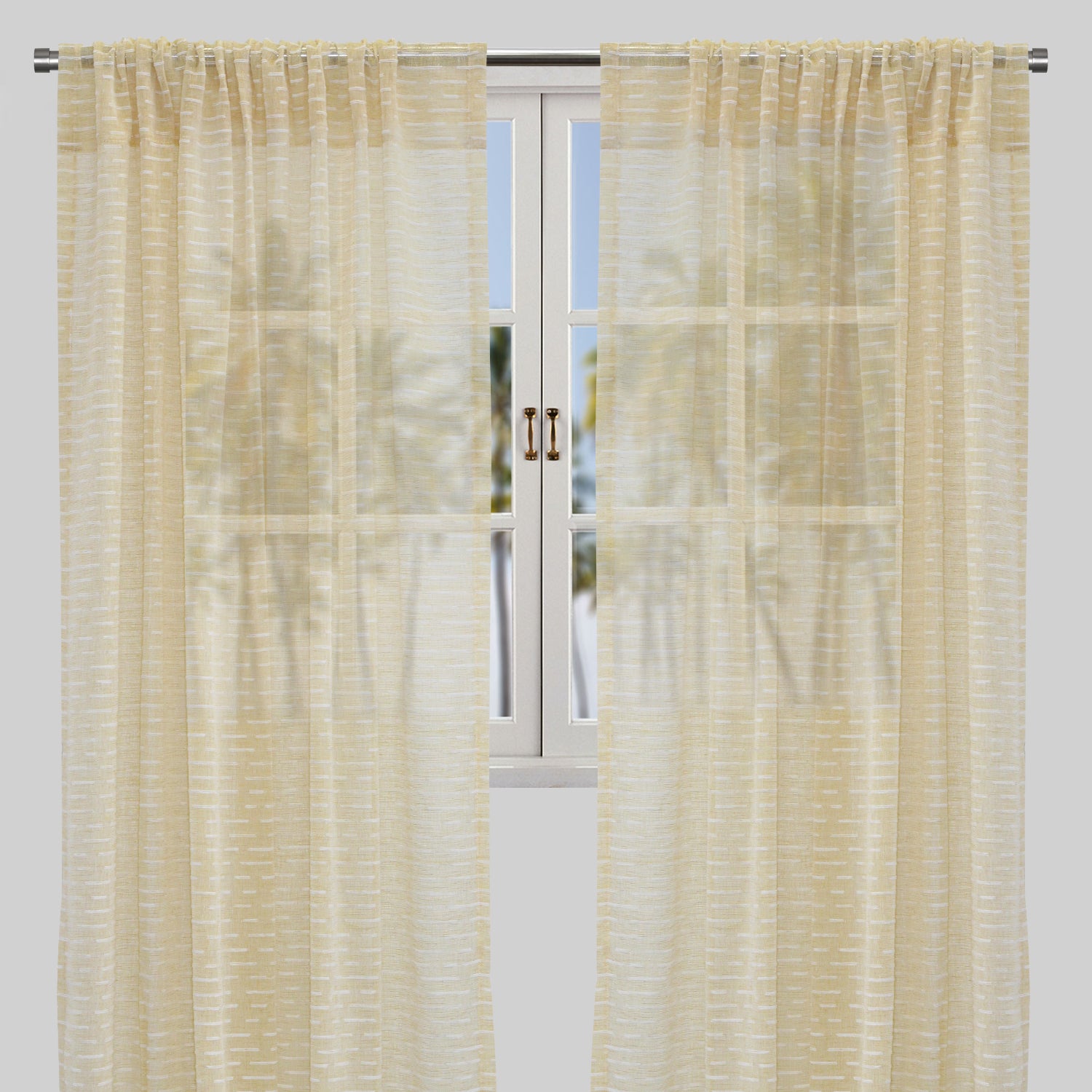 Revenue Curtain Panels | Striped Embroidered Sheer
