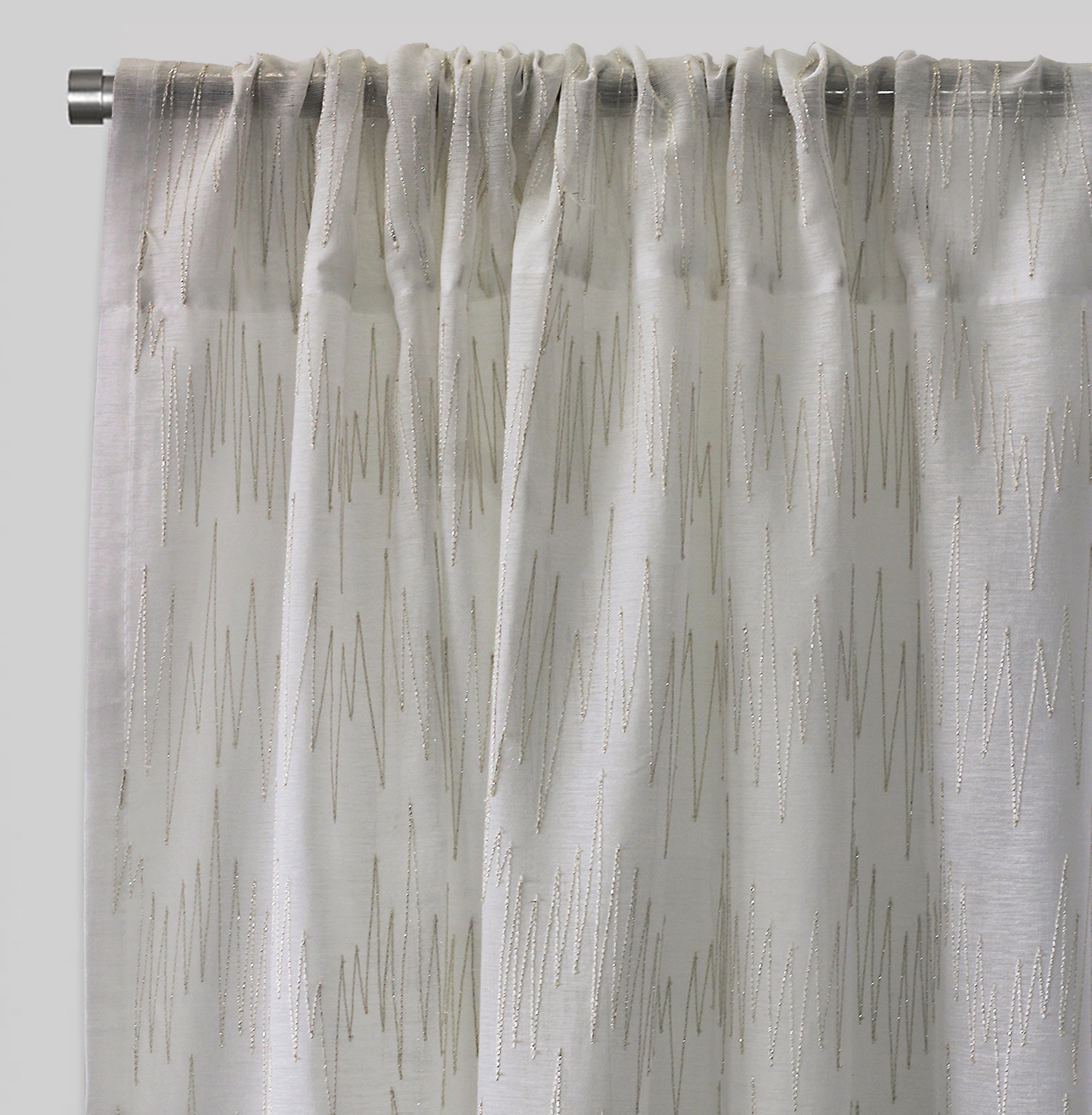 Zeek Curtain Panels | Linen With Metallic Zig Zag Embroidery Sheer