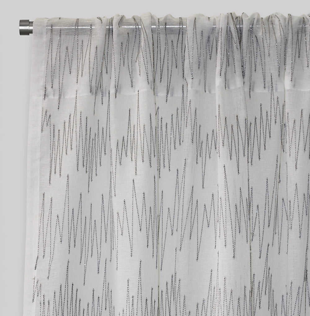 Zeek Curtain Panels | Linen with Metallic Zig Zag Embroidery