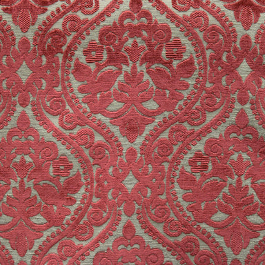 Elisha fabric in color Cranberry showcasing fabric jacquard damask chenille on linen look upholstery fabric & drapery & curtain fabric.