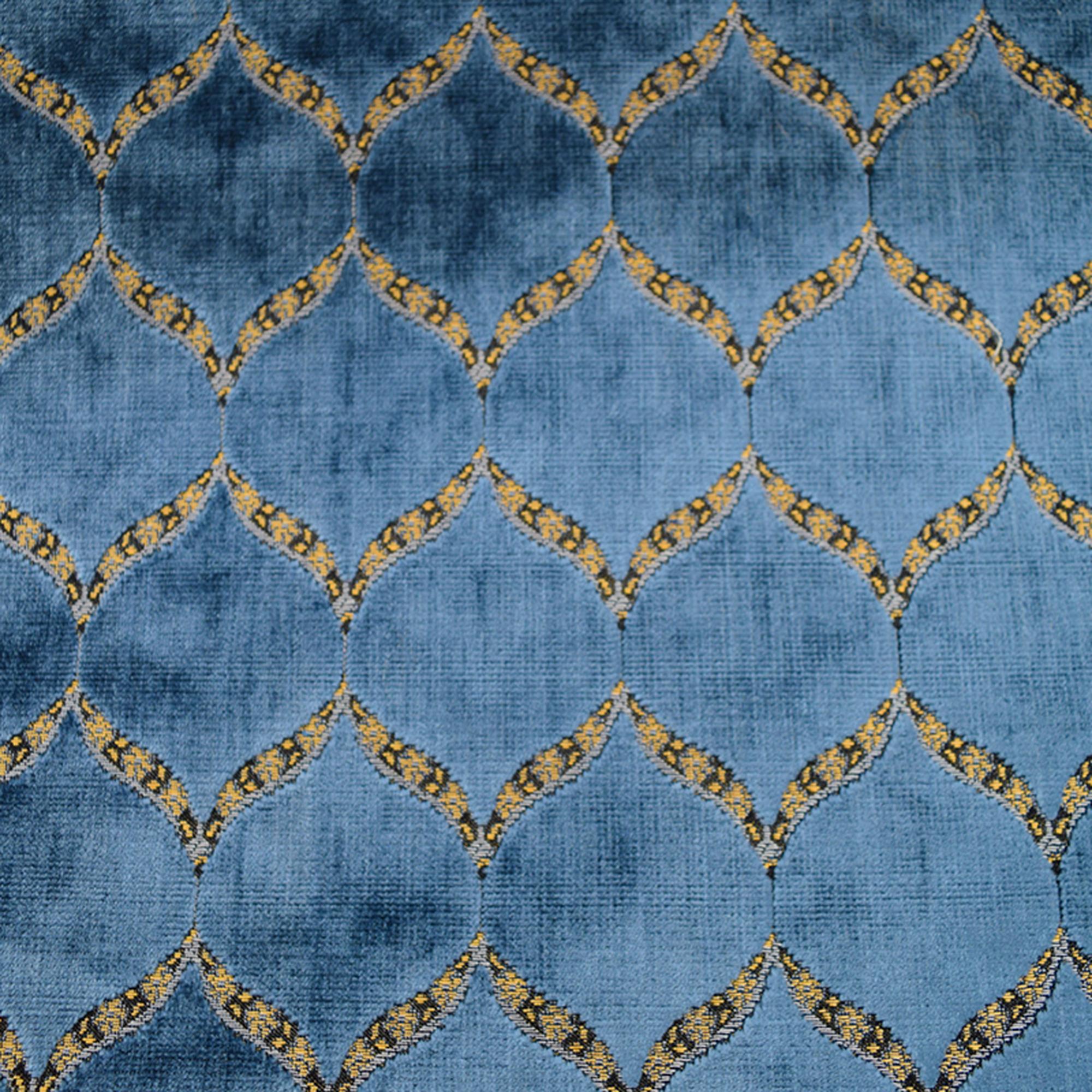 Eliza fabric in color Royal showcasing fabric medallion cut velvet upholstery fabric.