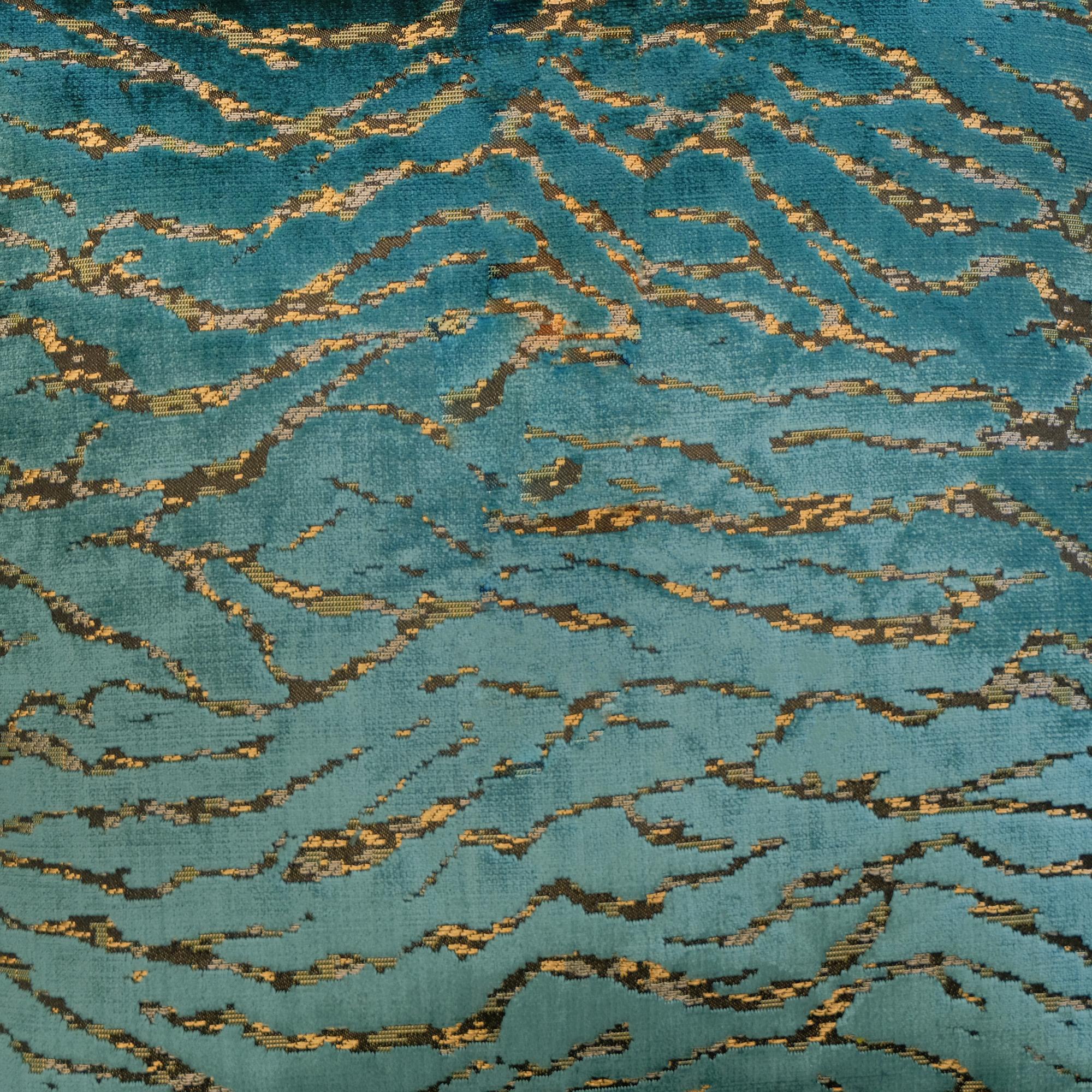 Empress fabric in color Cerulean showcasing fabric animal print cut velvet upholstery fabric.