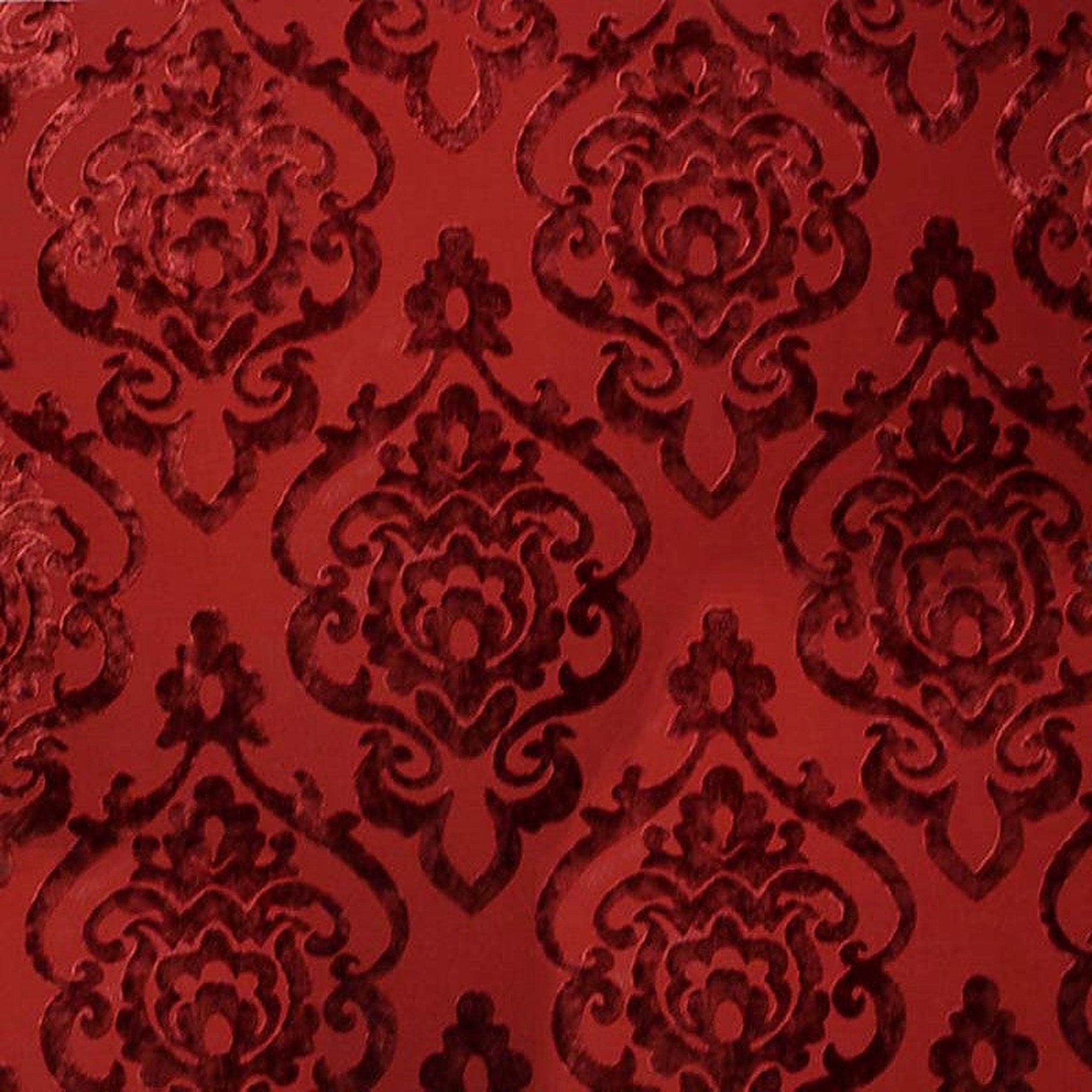 Evans Fabric in color Rust is a Damask Velvet Fabric pattern good for Drapery & Curtain Fabric and Upholstery Fabric