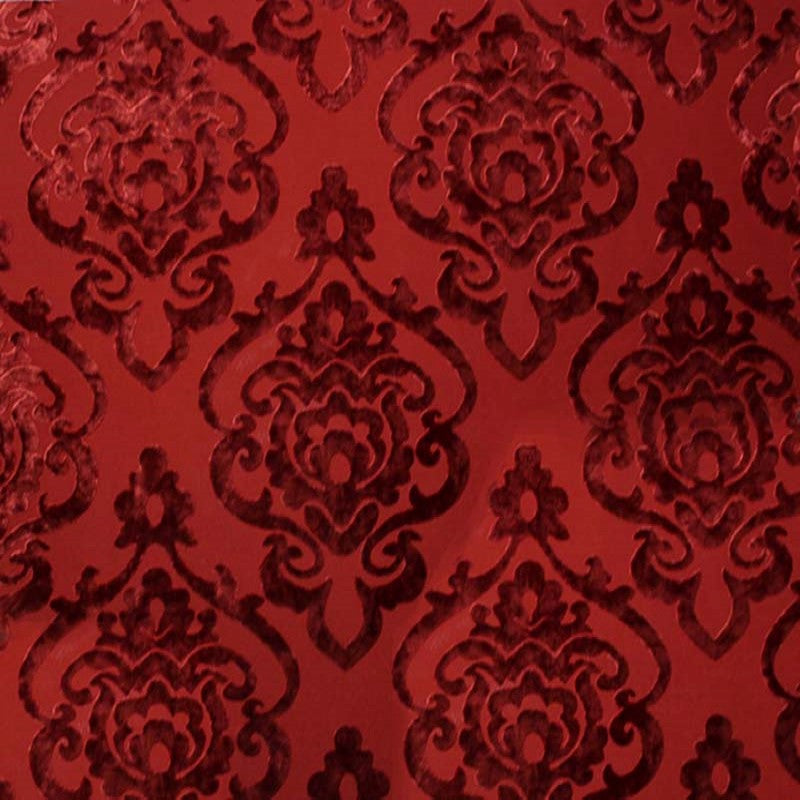 Evans Fabric in color Rust is a Damask Velvet Fabric pattern good for Drapery & Curtain Fabric and Upholstery Fabric