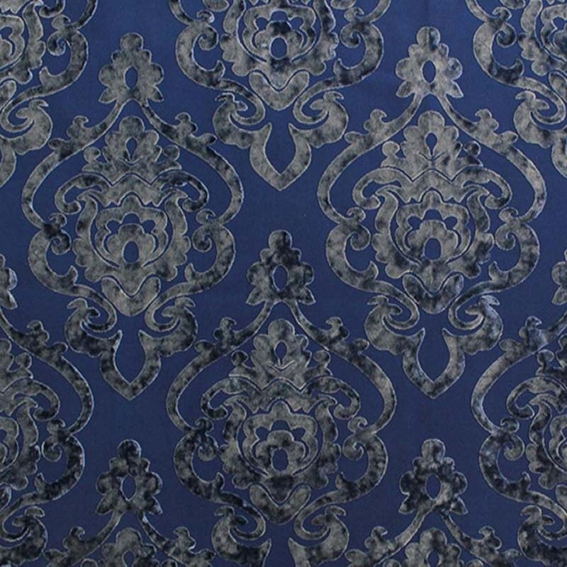 Evans Fabric in color Sapphire is a Damask Velvet Fabric pattern good for Drapery & Curtain Fabric and Upholstery Fabric