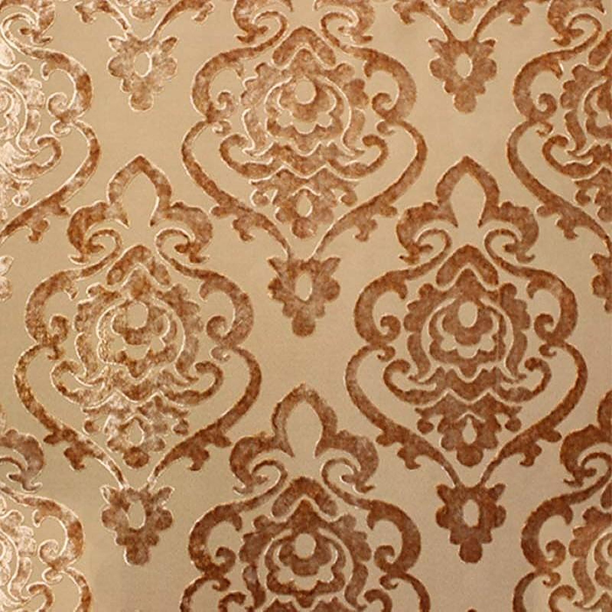 Evans Fabric in color Brass is a Damask Velvet Fabric pattern good for Drapery & Curtain Fabric and Upholstery Fabric