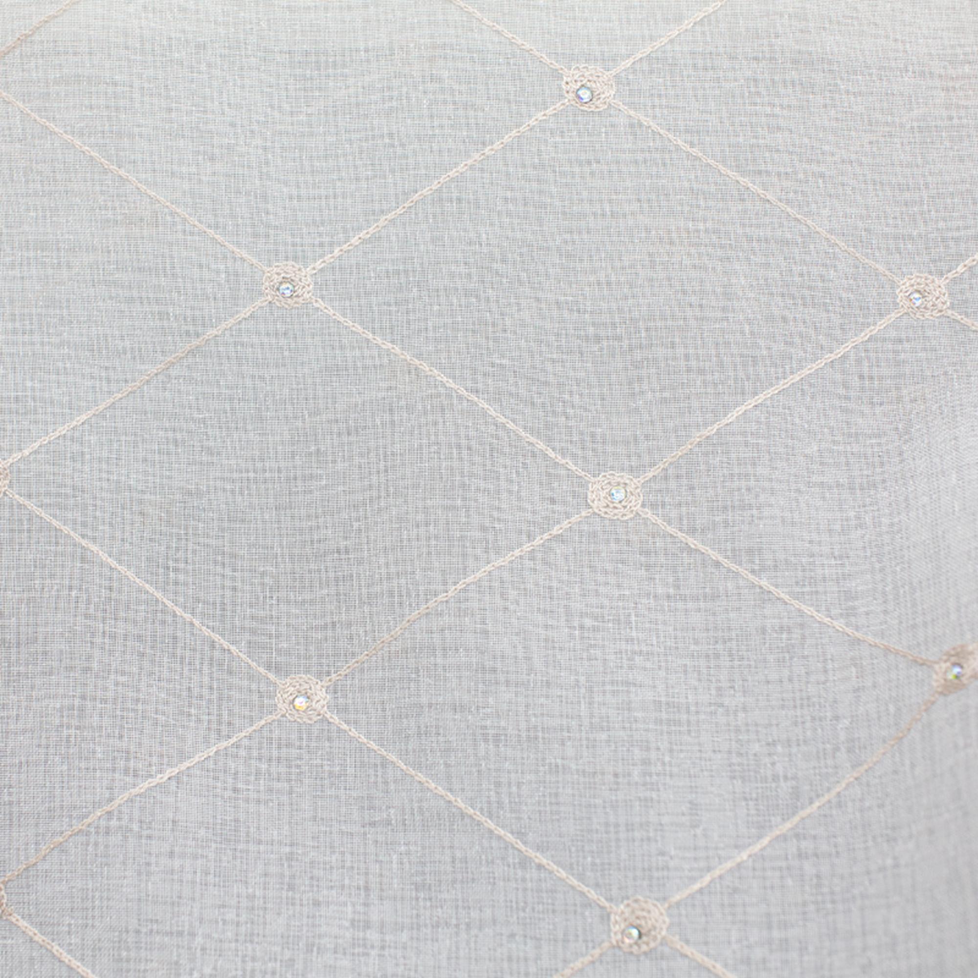 Gallery fabric in color Cream showcasing fabric embroidered diamond rhinestone sheer drapery & curtain fabric.