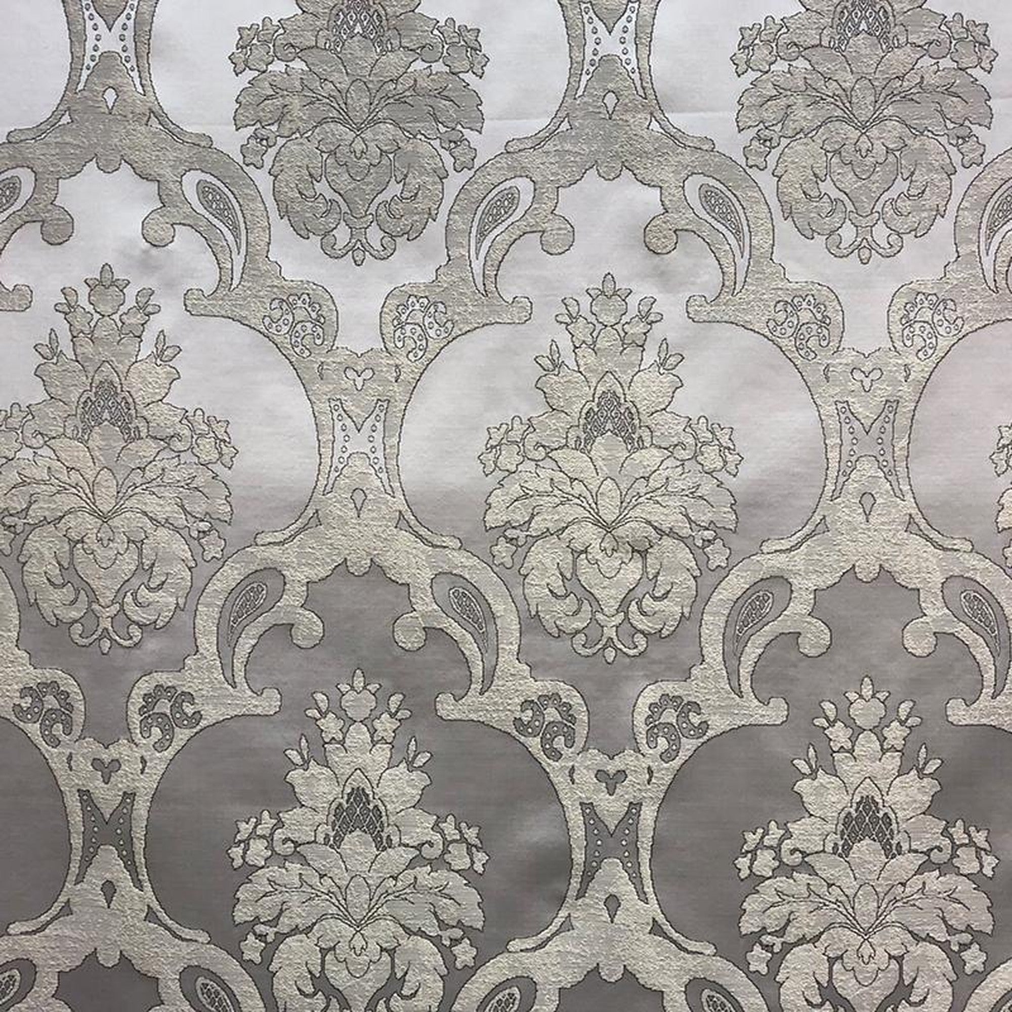Katherine fabric in color Ivory showcasing fabric textured damask faux silk drapery & curtain fabric & table linen fabric.