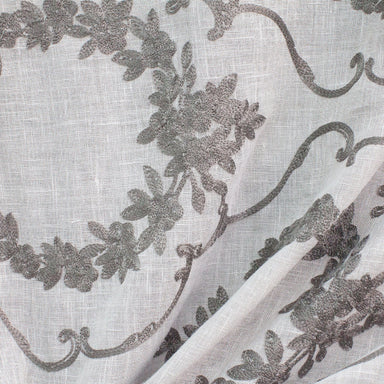 Kelly Fabric in color Gray is a Embroidered Floral Sheer Fabric pattern good for Drapery & Curtain Fabric