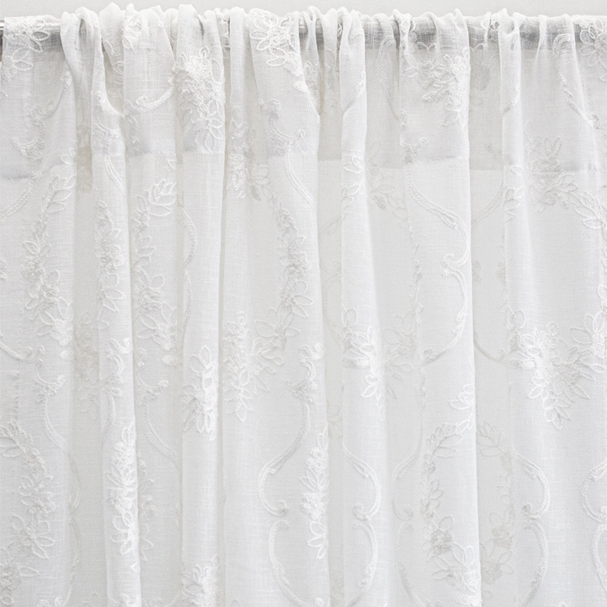 Kelly Fabric in color White is a Embroidered Floral Sheer Fabric pattern good for Drapery & Curtain Fabric